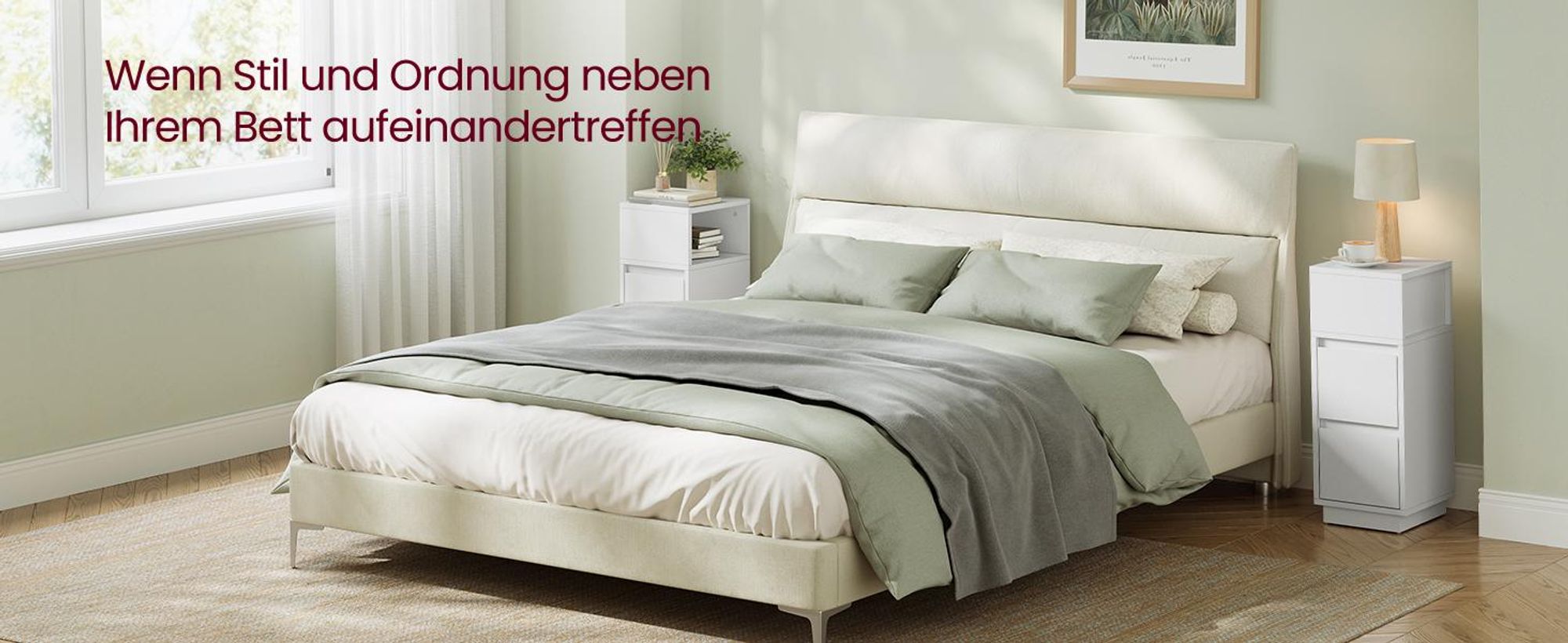 VASAGLE Nachttisch 2er Set, schmal, Beistelltisch mit 2 Schubladen, offenes Fach