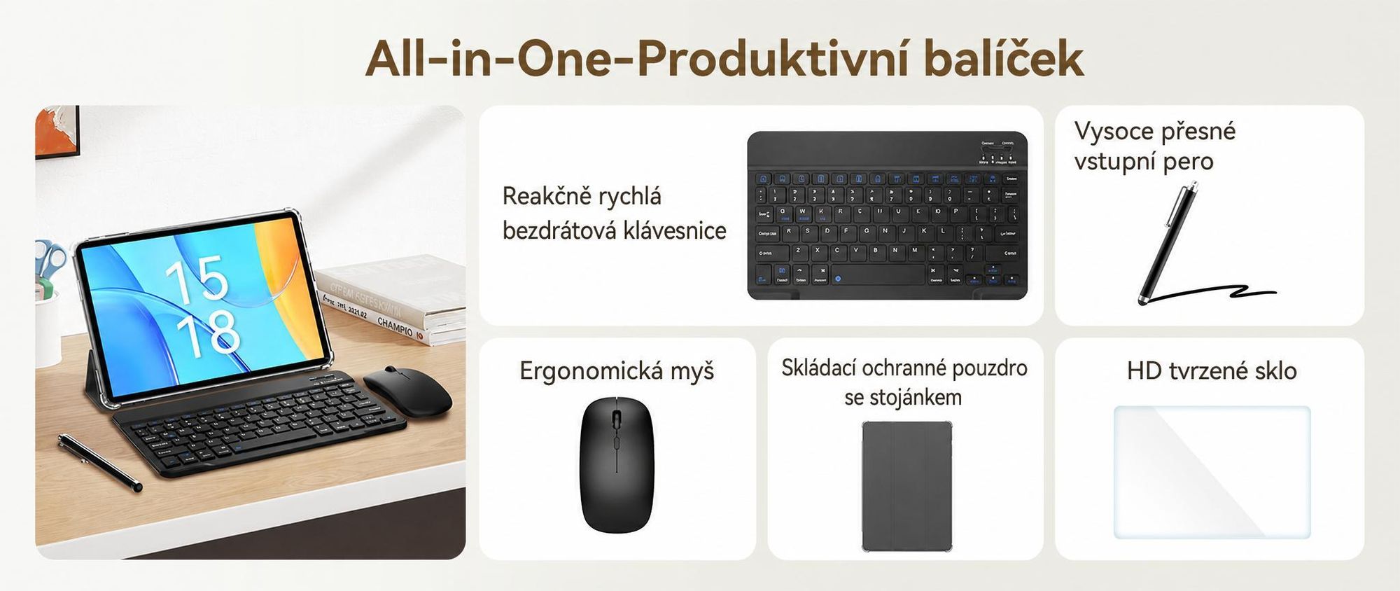 Tablet KOBONA T12Pro 11,5" s displejem BOE 2,8K, Android 16, Helio G100, 32+256 GB, 8000 mAh, duální 4G SIM, Face ID, 13 MP, včetně klávesnice, myši, stylusu a pouzdra