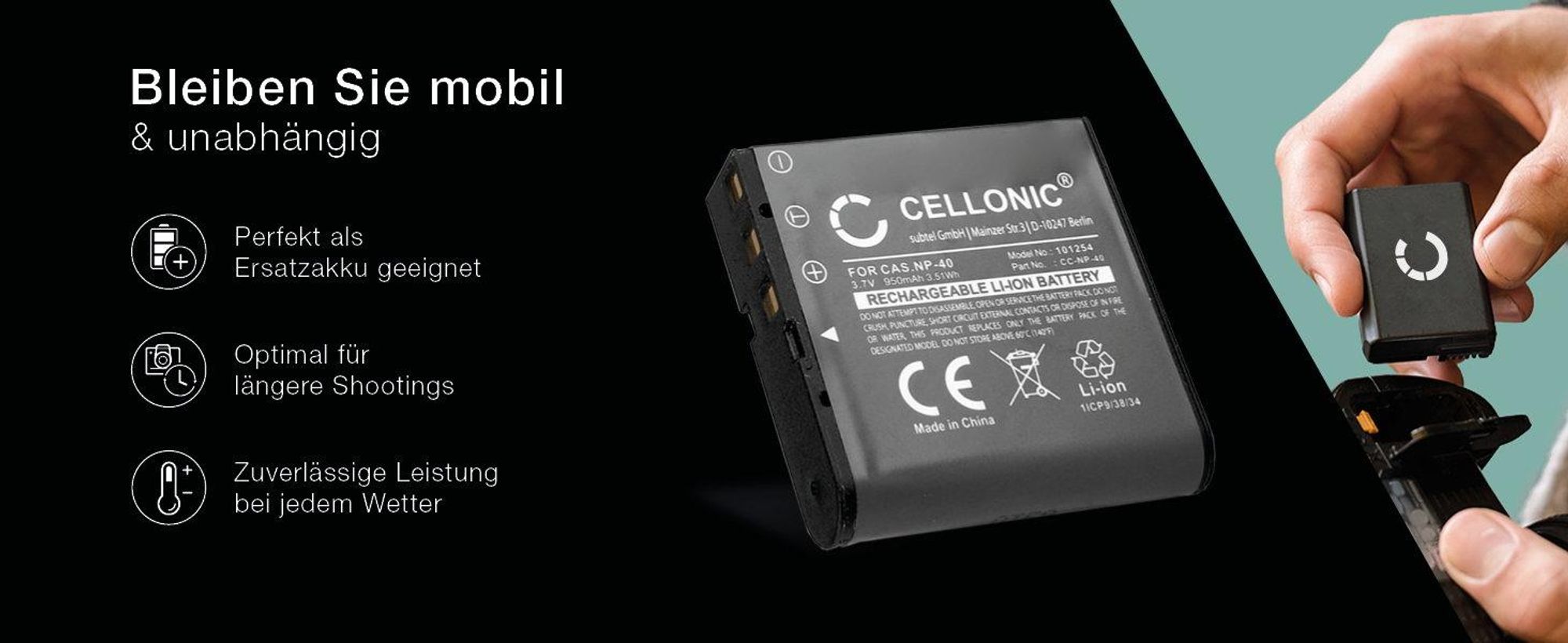CELLONIC 1x Akku für Kamera Kompatibel mit Casio CA-26 (Exilim EX-Z750), Exilim EX-FC100, Exilim EX-Z750, NP-40 - (950mAh , 3.7V)