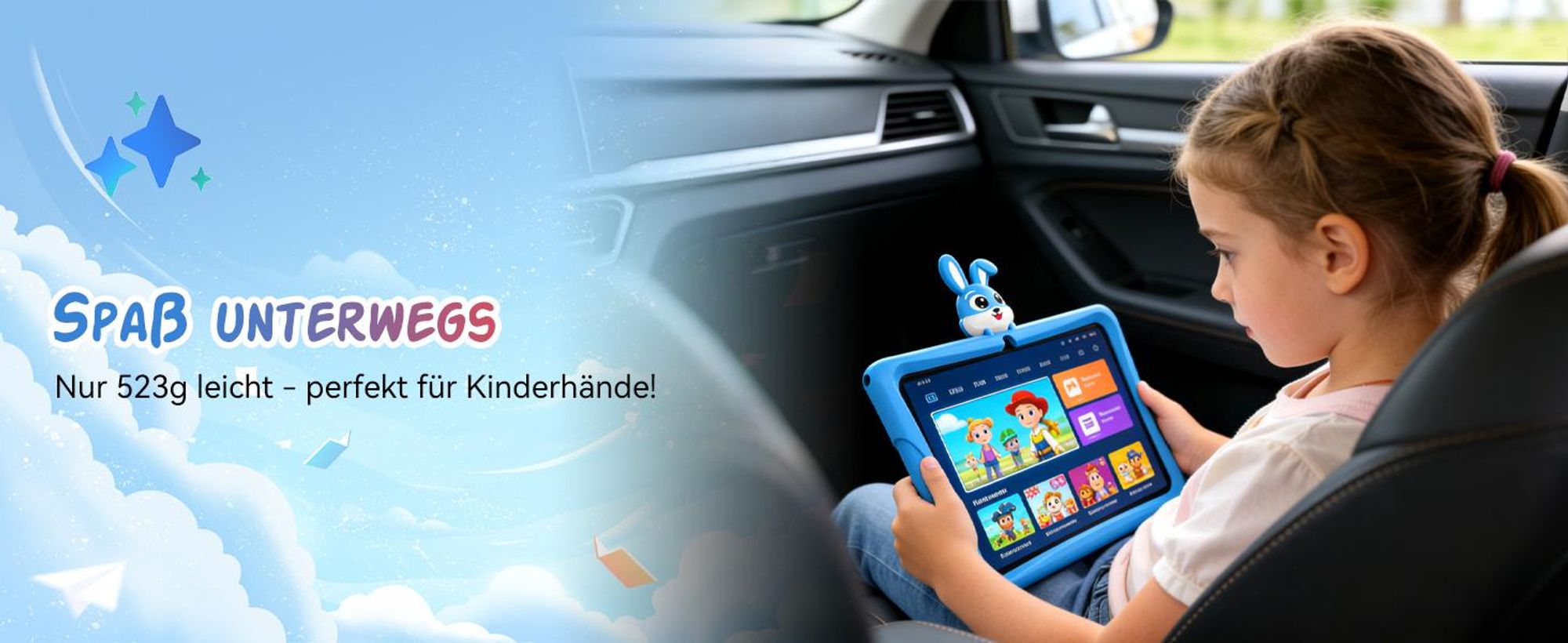 Tabwee K10, 10.1" Kinder Tablet, 4GB+128GB, Android 16, WiFi Tablet für Kinder, mit Schutzhülle und Stift, 5000 mAh, Google Kids Space