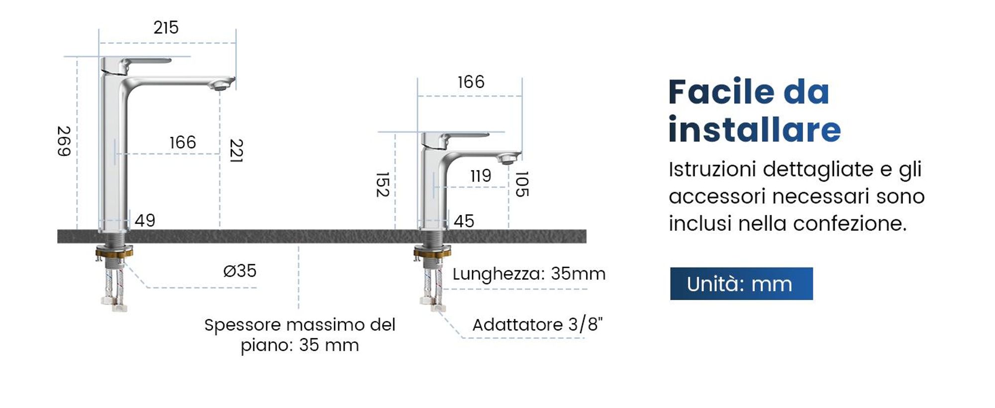 EMKE Rubinetto per lavabo Rubinetto per lavandino Rubinetto per bagno Miscelatore monocomando Rubinetto per bagno in ottone 269 x 215 x 49 mm Cromo