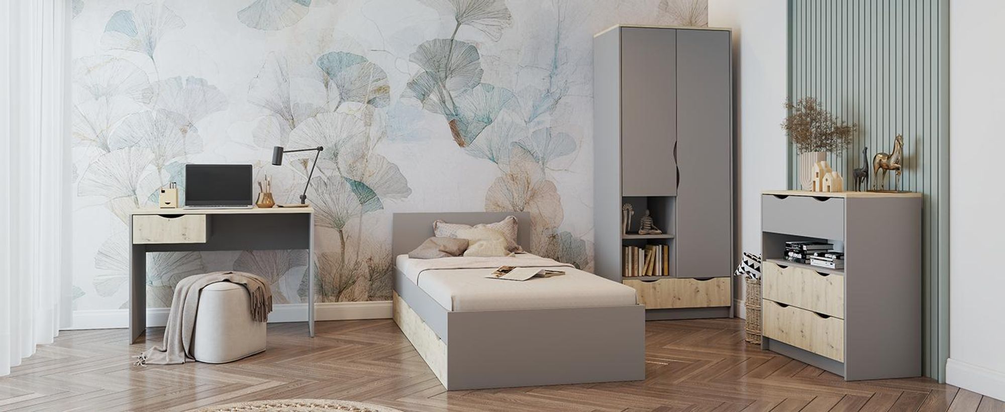 Wandregal Hängeregal Kinderregal 110 cm Grau JOY II 09