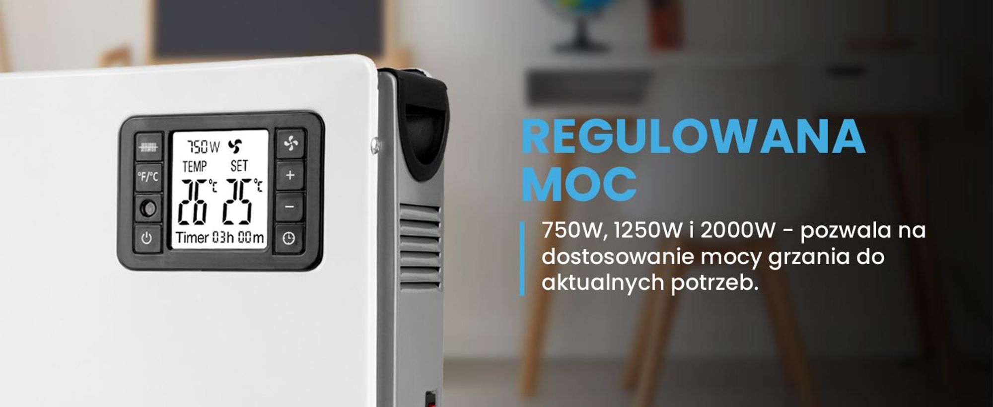 Grzejnik konwektorowy zdalnie sterowany z 3 mocami grzania