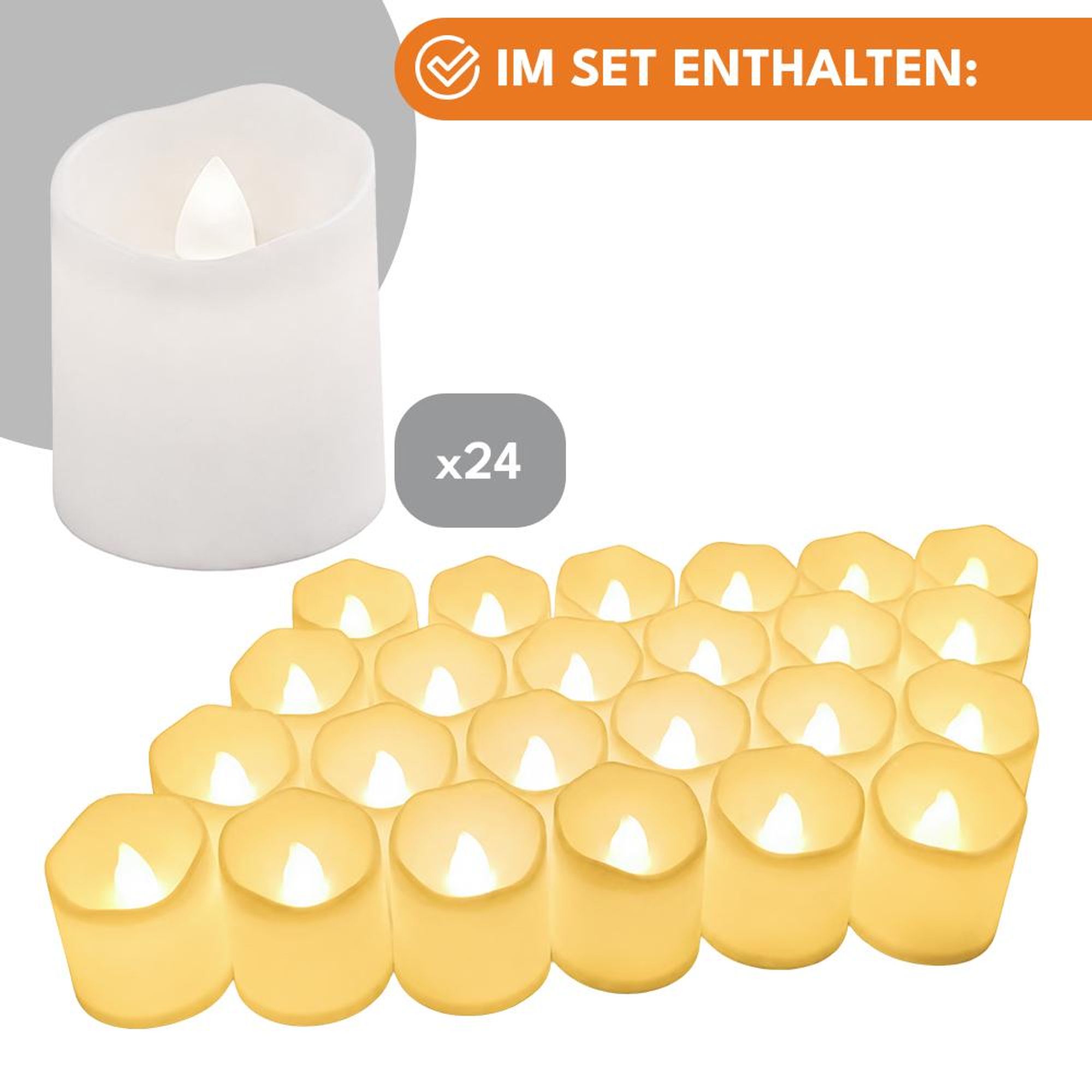 KRUMAD Set 24 LED-Teelichter Kerzen aus Sicherem PP, Teelicht Elektrisch mit Warmweiße Lichter, Batteriebetriebene Kerzenimitate mit Flackerndes Licht