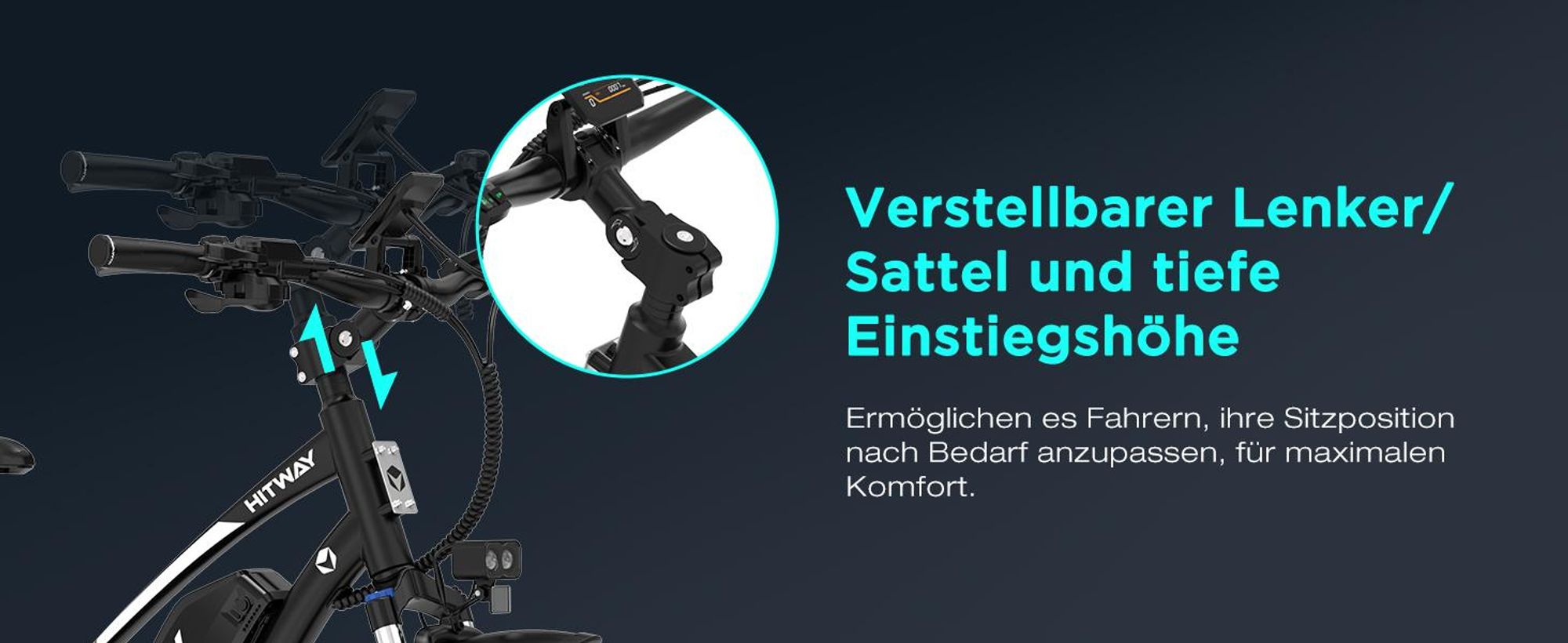 HITWAY BK-U1 E-Bike mit Mittelmotor, bis zu 180 km Reichweite, 36V 13Ah Akku, 27,5" × 2,2" Reifen, 7-Gang, 25 km/h, Federgabel, Scheibenbremsen