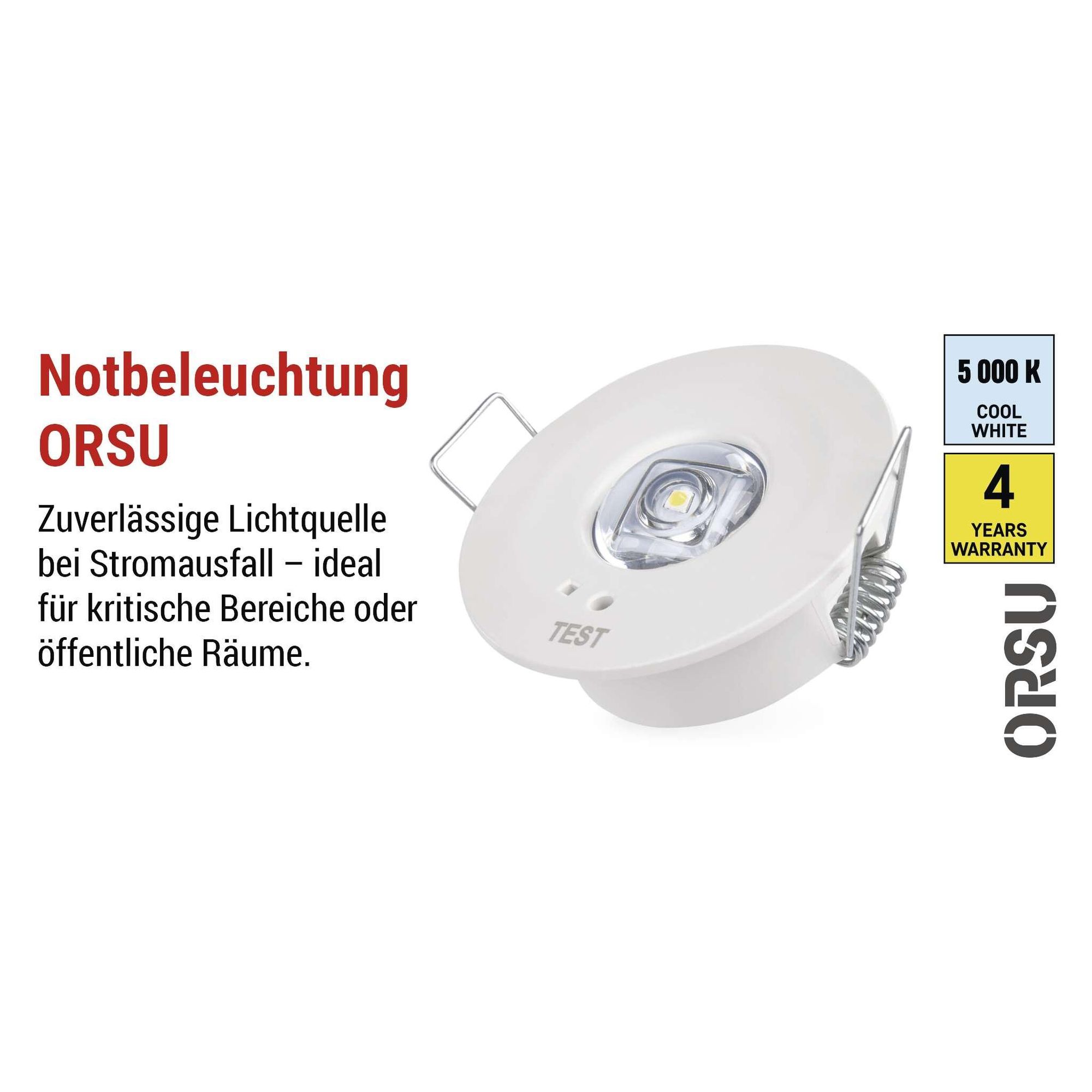 EMOS LED-Sicherheitsleuchte ORSU 1W mit 2 Linsen und Akku, mit Auto-Testfunktion, 3 Std. Notfall-Modus, Einbaumontage, kaltweiß, für Innen, ZN1330