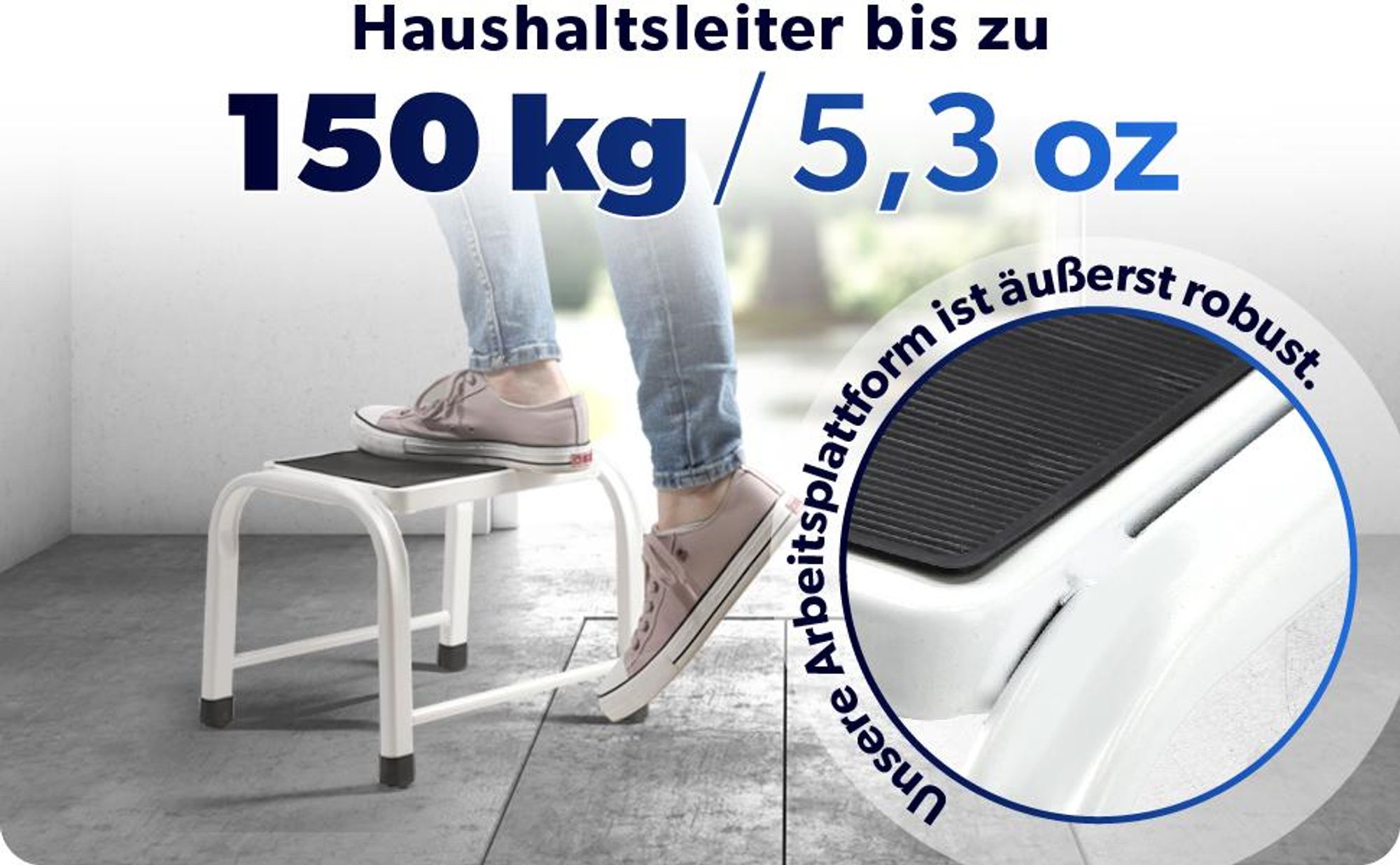 KADAX Tritthocker "Strom", Aluminiumschemel bis zu 150 kg mit antirutsch Füßen, 2 Stufige