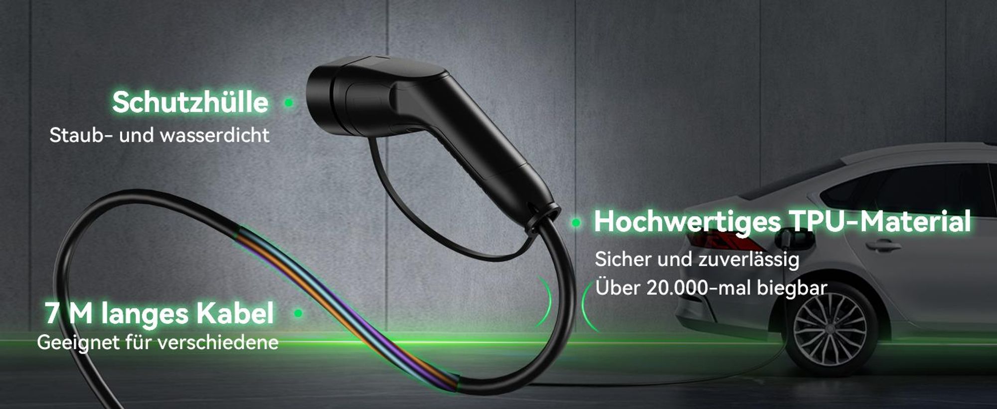 Puluomis Ladekabel 11kW 7m Typ 2/CCS Schnittstelle für Elektroauto, EV Ladekabel 3-phasig 16A, IP55 Wasserdicht mit Schutzhülle, Tasche