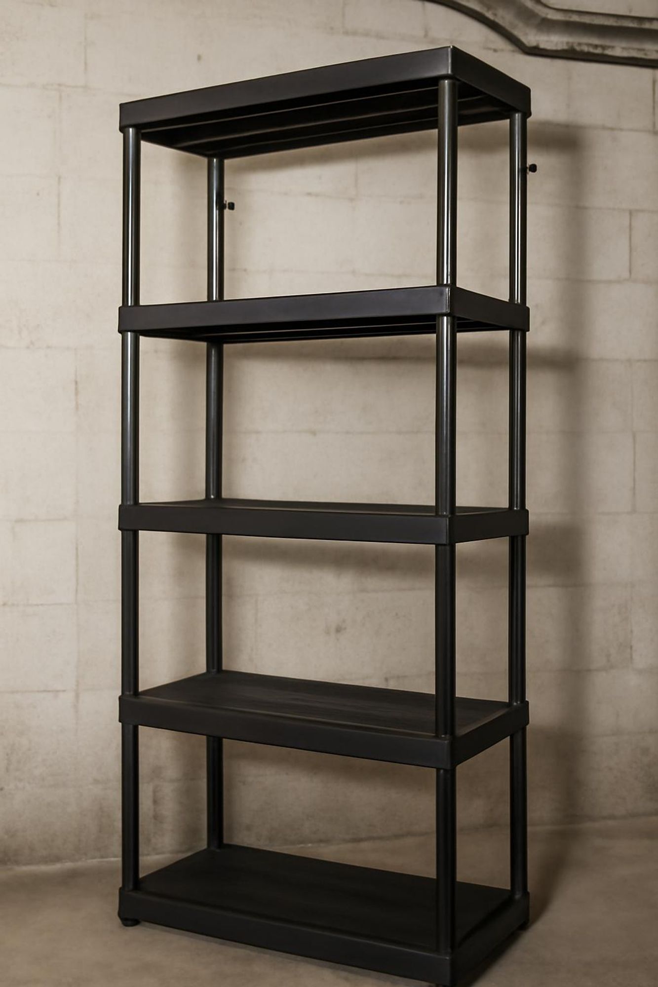 Drabest | Lagerregal - Kellerregale - Kunststoffregal 250kg -180x74x40 cm - Schwarz - Wetterfest - Einfacher Montage - Stabil und Robust
