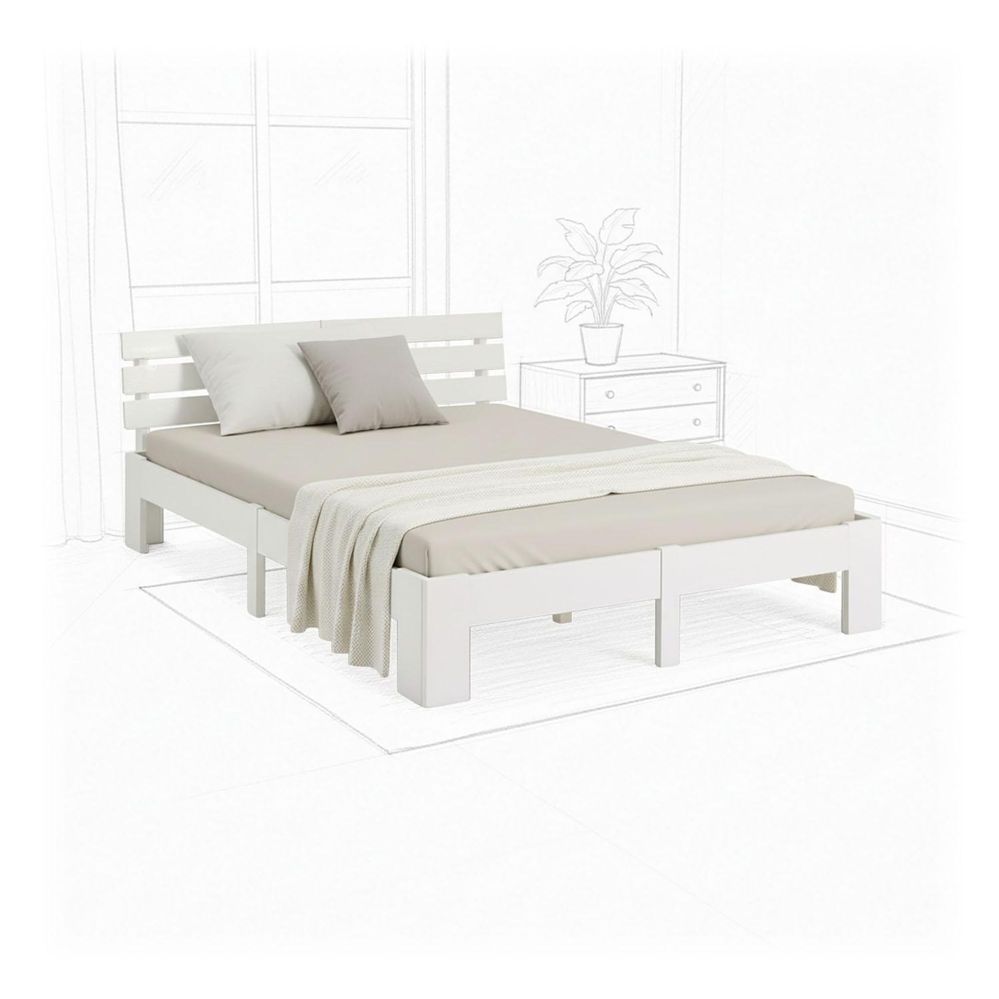 Homestyle4u Holzbett 180x200 Doppelbett mit Lattenrost Weiss Kiefer Massivholz