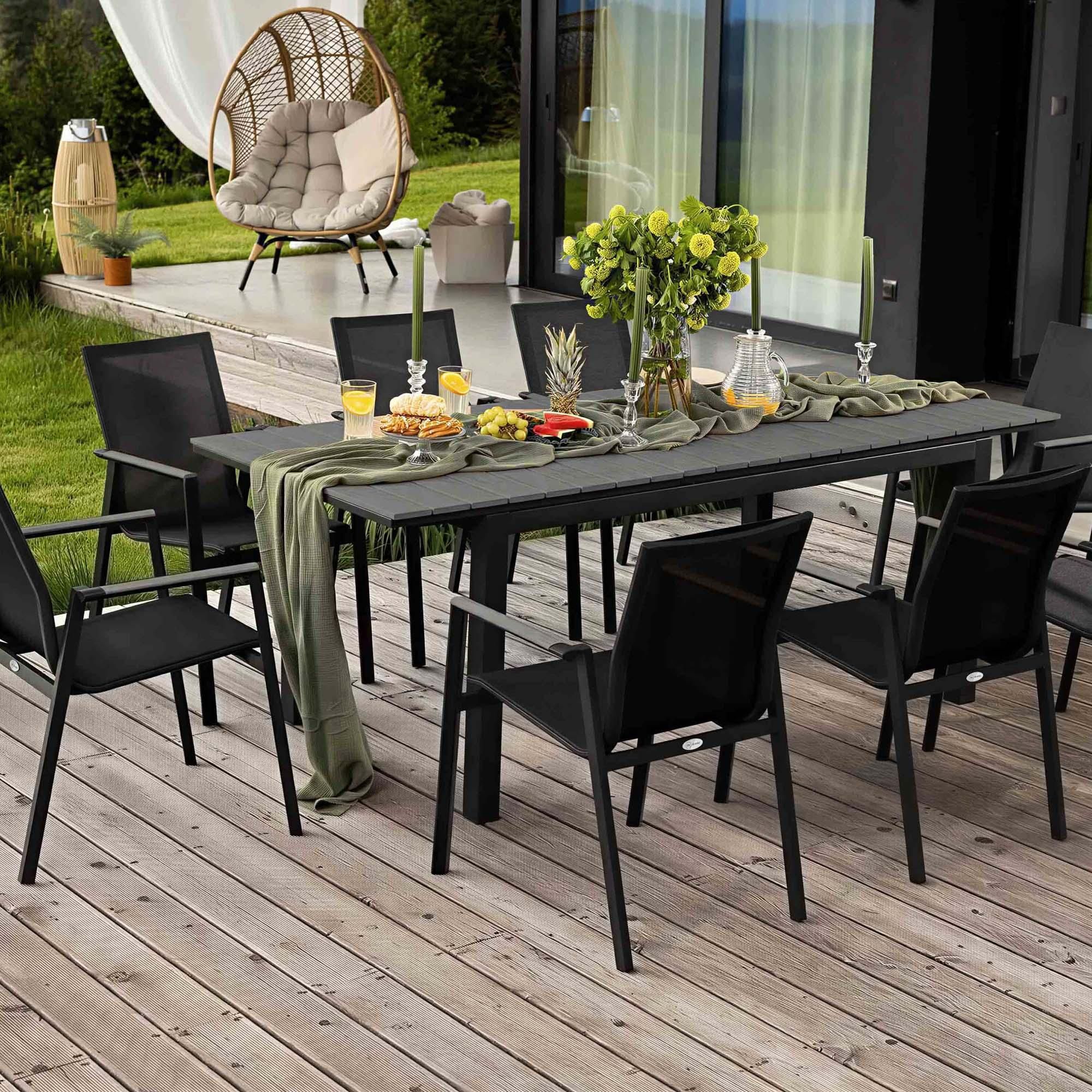 di volio Gartenmöbel MIRANNO, ausziehbarer Gartentisch mit 8 stapelbaren Stühlen - Set, langlebige Essgruppe für 8 Personen, robust & wetterfest