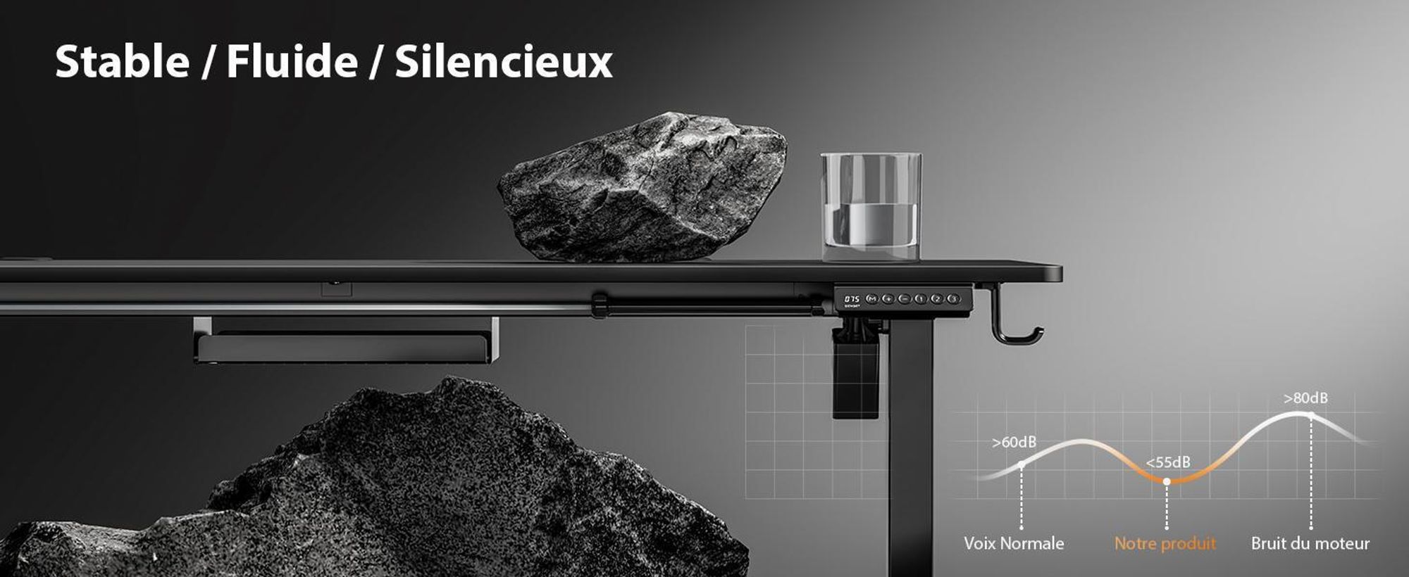 SENSE7 Bureau réglable en hauteur Nojo 120 cm en chêne Bureau gaming électrique Bureau d'ordinateur Bureau debout Bureau de bureau Fonction mémoire Gestion des câbles
