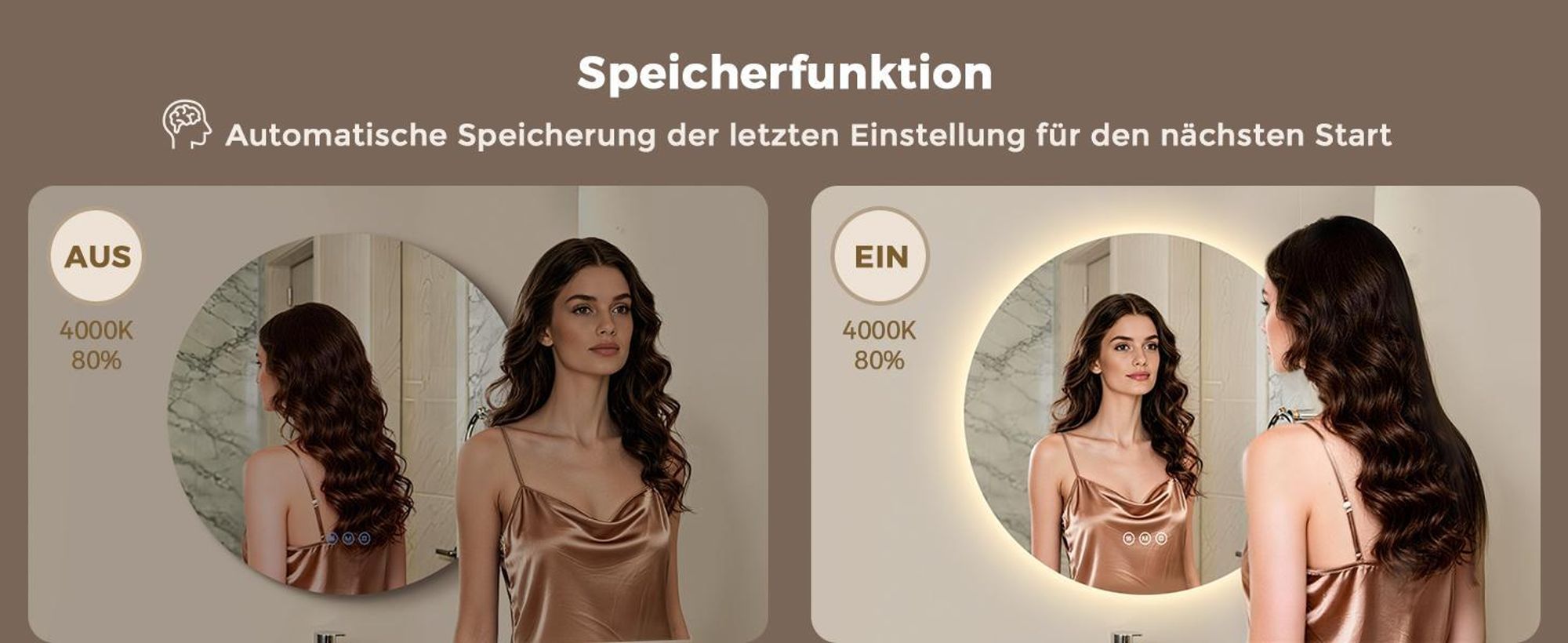 Badspiegel mit Beleuchtung Rund 80 cm, S'AFIELINA LED Spiegel, dimmbar, 3 Lichtfarben, Antibeschlag, Touch, Speicherfunktion, IP65,wasserdicht für Bad