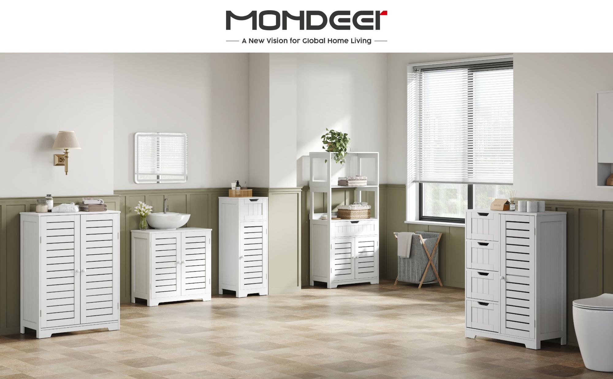 Mondeer Badezimmerschrank Badkommode verstellbare Ablage mit 4 Schubladen 56 x 30 x 82,5cm Sideboard Küchenschrank