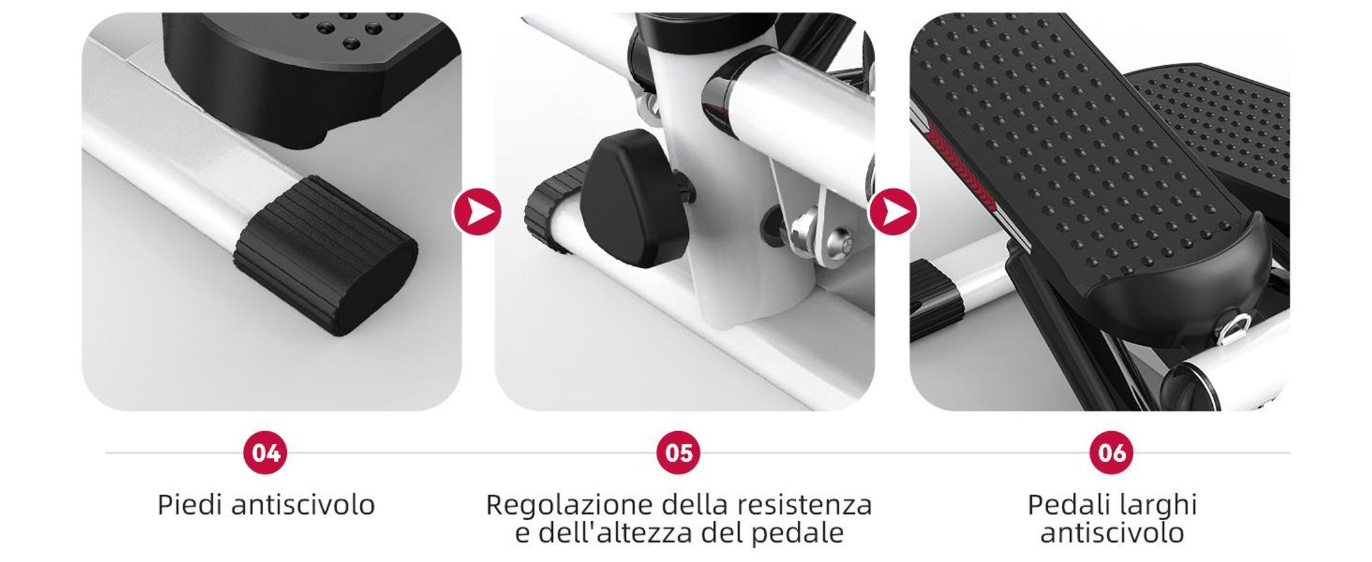 JASPORT ST1 Mini stepper, 2 in 1 con Power Ropes, LCD, resistenza regolabile, per allenamento gambe e braccia, silenzioso e compatto, carico massimo 100 kg, bianco