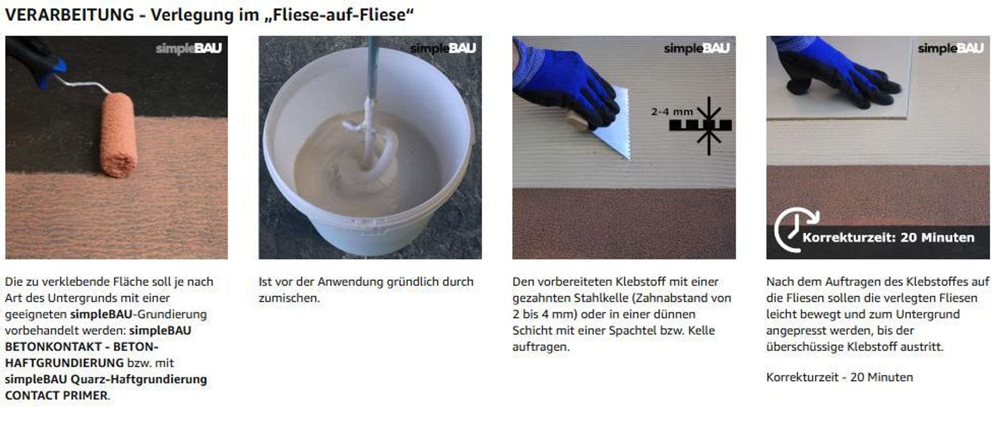 SimpleBau Fertigfliesenkleber 15KG Universal Kleber für Gipskartonplatten +1L Grundierung. Osb,Kleber für schwierige Untergründe Kleber