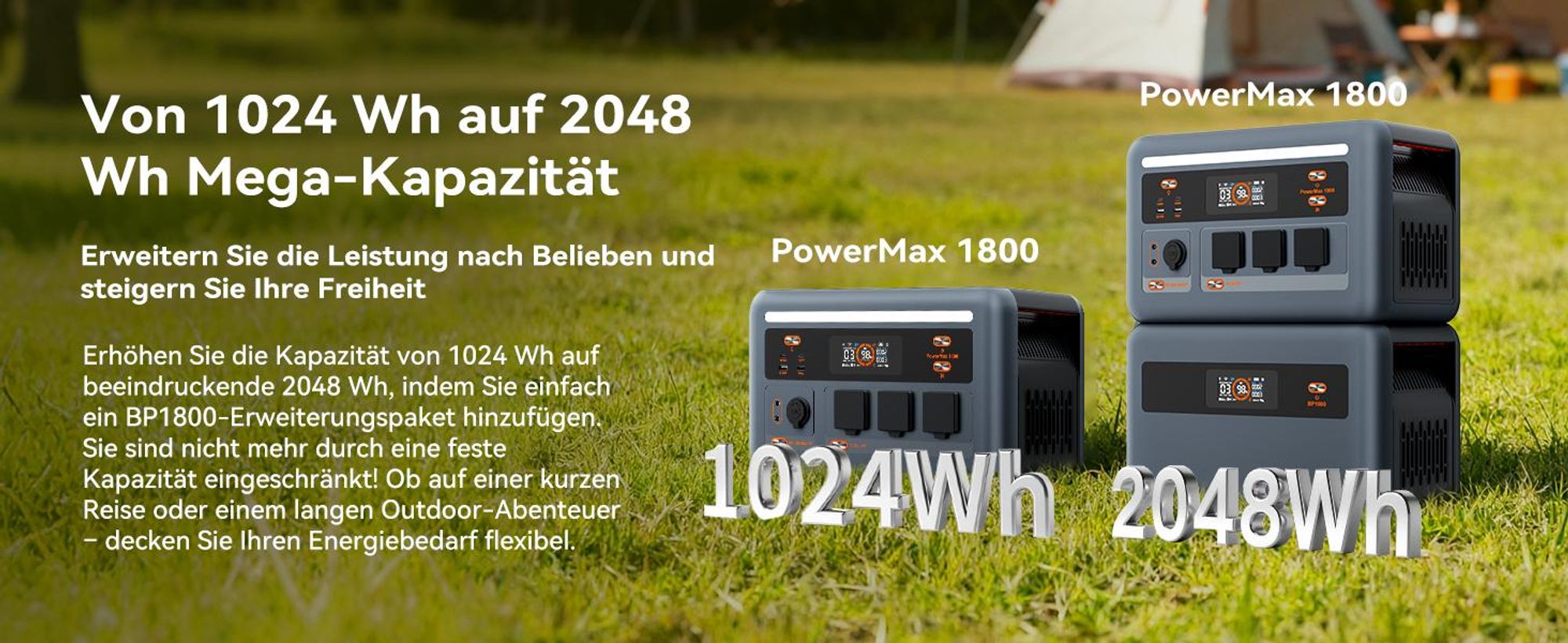 Oscal Powermax 1800SE Tragbar Powerstation, 1024Wh LiFePO4-Akku,1800W Solargenerator 1,8 in kW,(1-tlg),Notstromversorgung, Camping,Wohnmobil, zu Hause