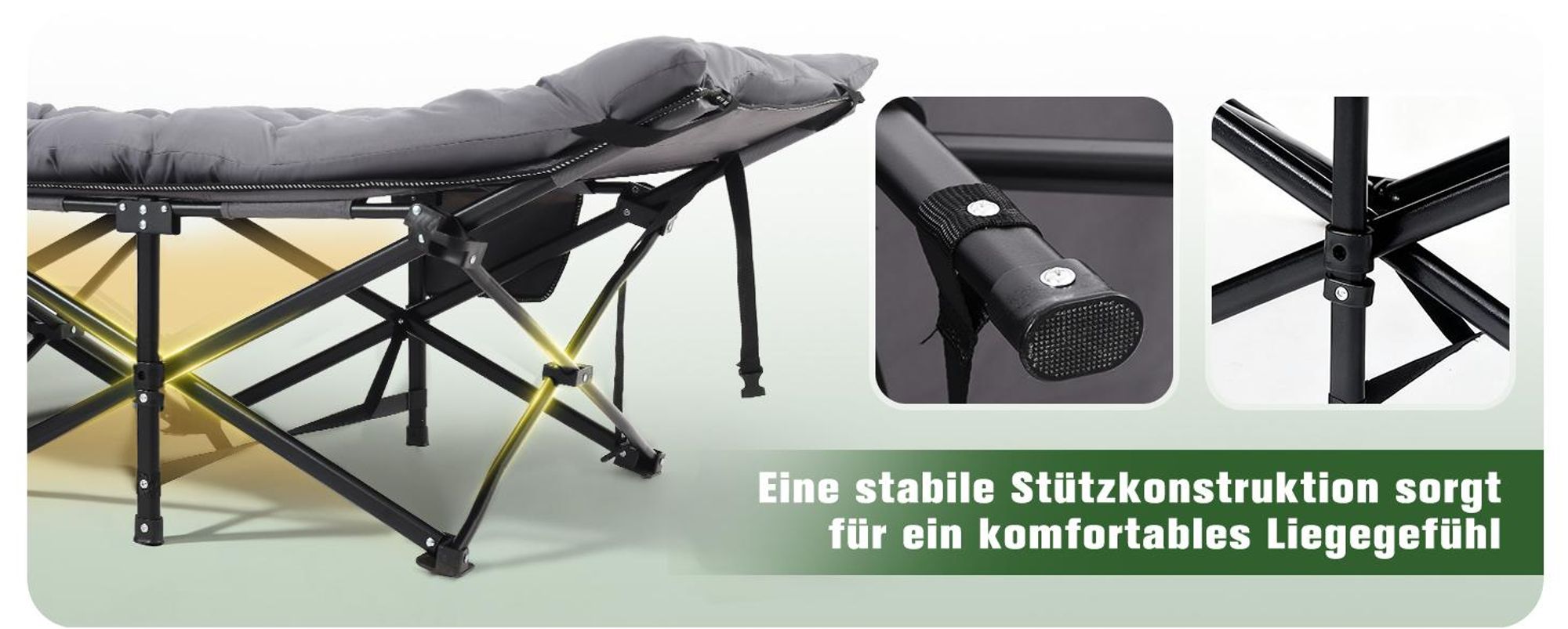 Sekey 202 x 80 x 45 cm XXL Tragbares Feldbett mit Matratze, Feldbett Klappbett Tragfähigkeit 200KG Campingbett, Grau