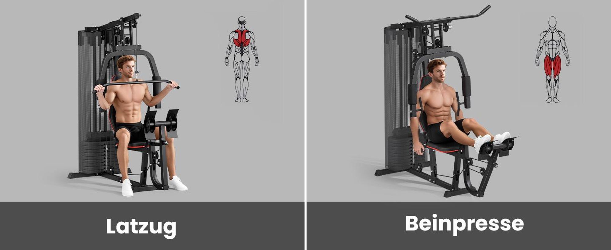SPORTNOW Kraftstation, Multifunktionale Fitnessstation mit Beinpresse, Schwarz