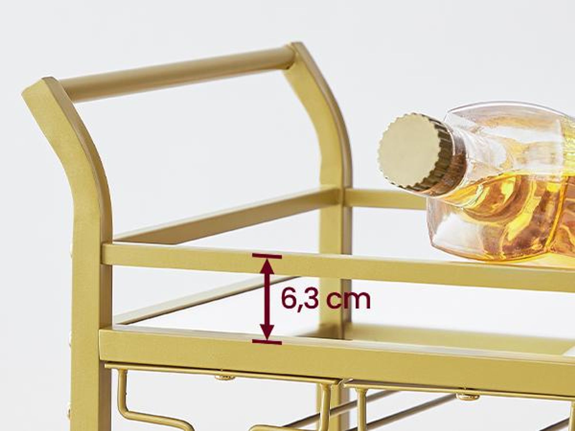 VASAGLE kleine Servierwagen, Rollwagen, verspiegelte Glasablagen, goldfarben