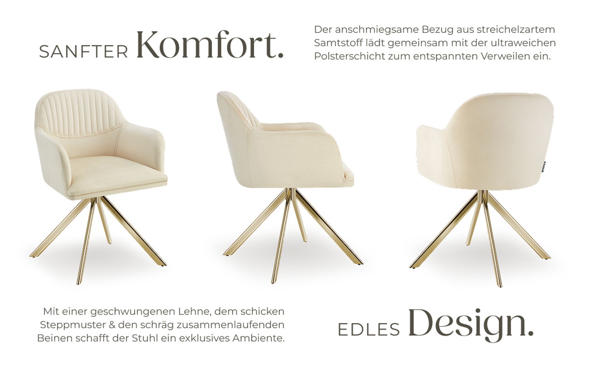 tectake® Samt-Drehstuhl Lona gepolstert 56 x 59 x 81 cm