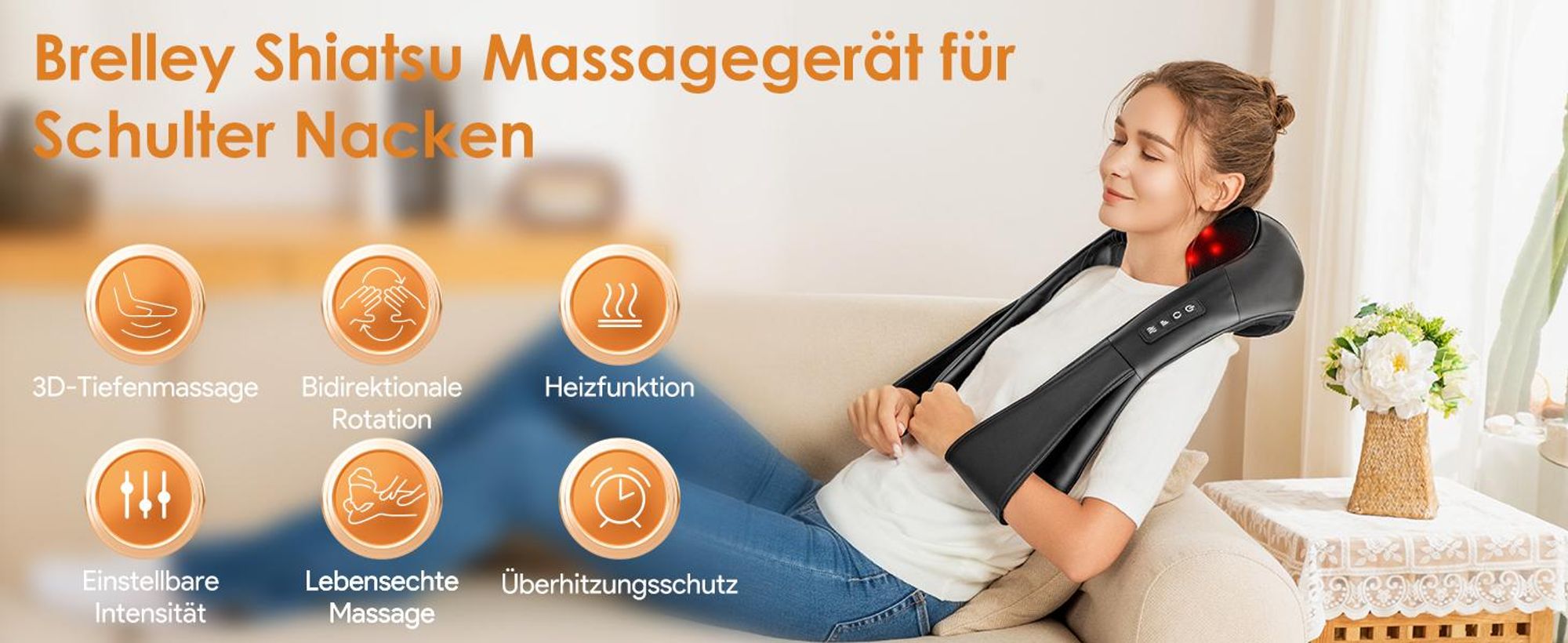 3 Geschwindigkeiten Nackenmassagegerät mit 16 Knote,Tiefengewebe Shiatsu-Massagegerät,3D Kneten Schulter und Rücken Massagekissen zur Schmerzlinderung
