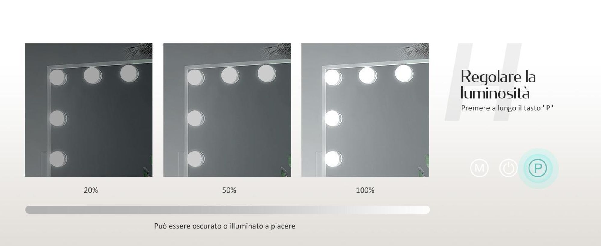 Specchio cosmetico EMKE con illuminazione a LED 47,5 x 36,5 cm Specchio per trucco Ingrandimento 7x 3 colori di luce Dimmerabile Ruotabile a 360°, bianco