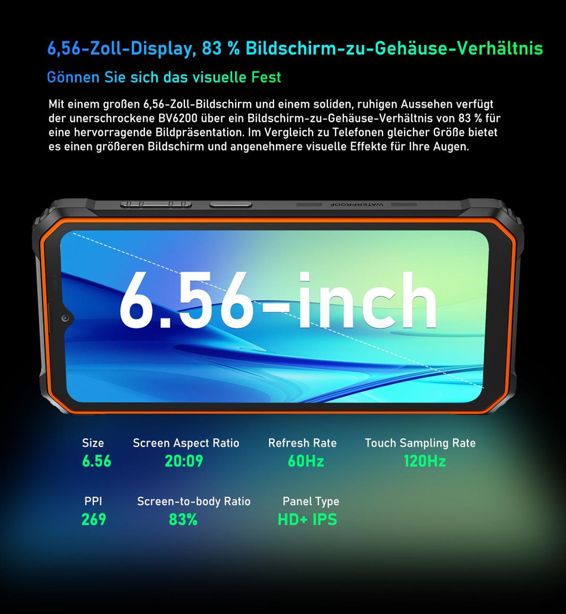 Blackview BV6200 Outdoor Handy Wasserdicht,6.56"HD,8GB+64GB,13000mAh,98DB Lautsprecher, Octa Core,IP68 IP69K/Dual 4G SIM/OTG/GPS/NFC,18W Schnellladung