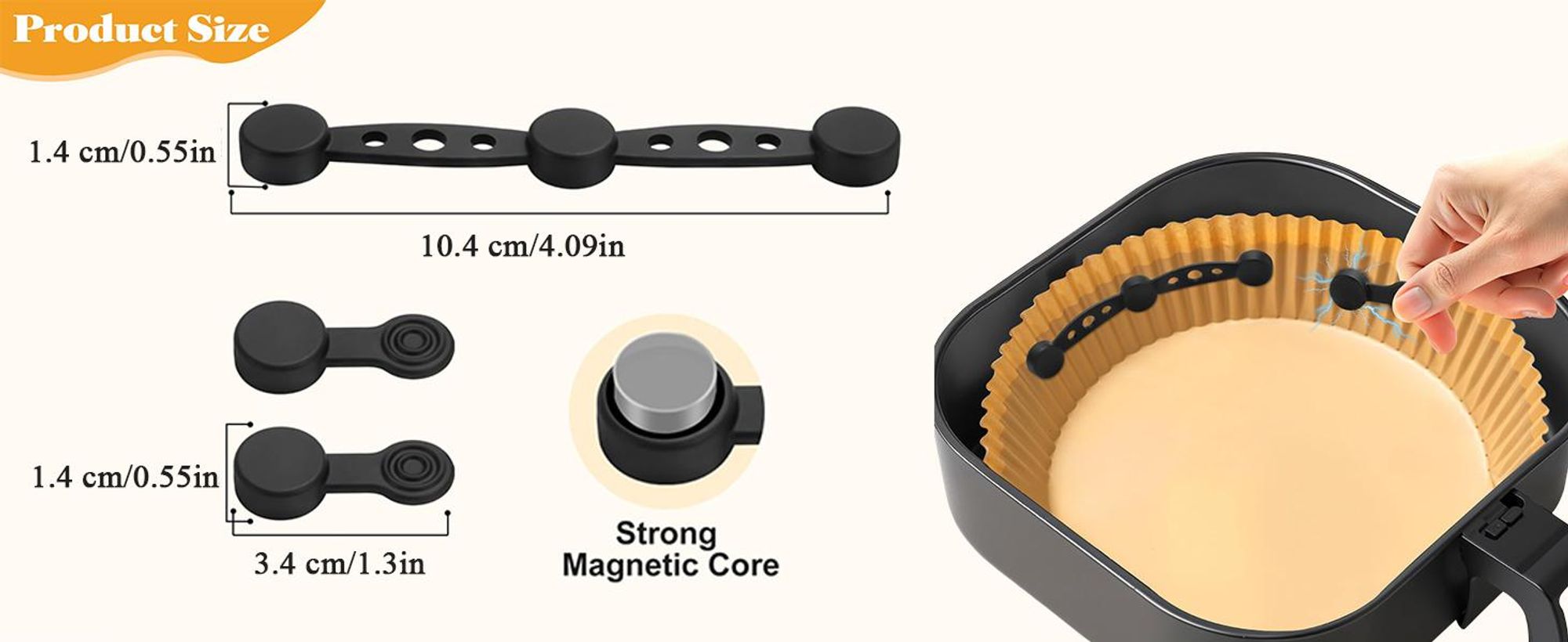 12 Stück Magnete für Heißluftfritteusen, magnetische Silikonschnallen, hochtemperaturbeständig, verhindern Backpapiereinlagen decken Lebensmittel