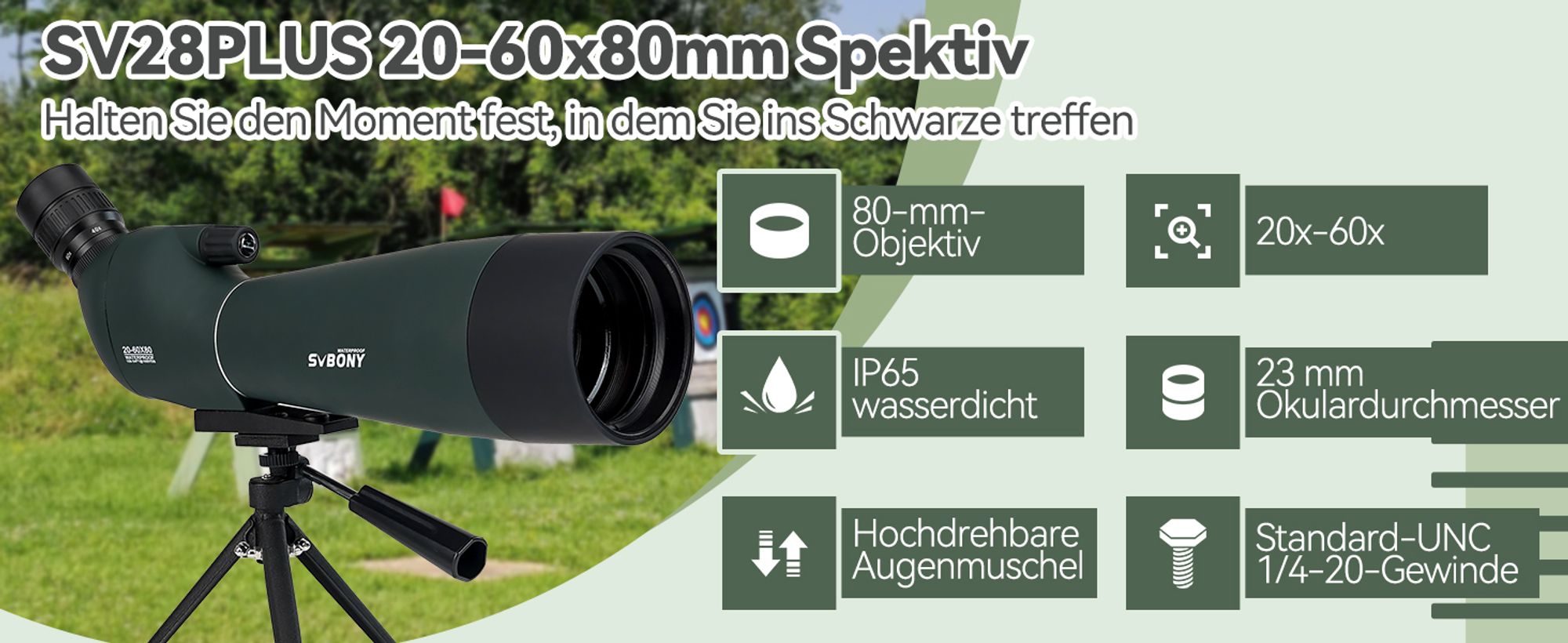 Svbony SV28PLUS Spektiv 20-60x80mm, mit Stativ Telefonadapter, A5 Claret Red FMC BAK4 Wasserdicht Spektive für Erwachsene