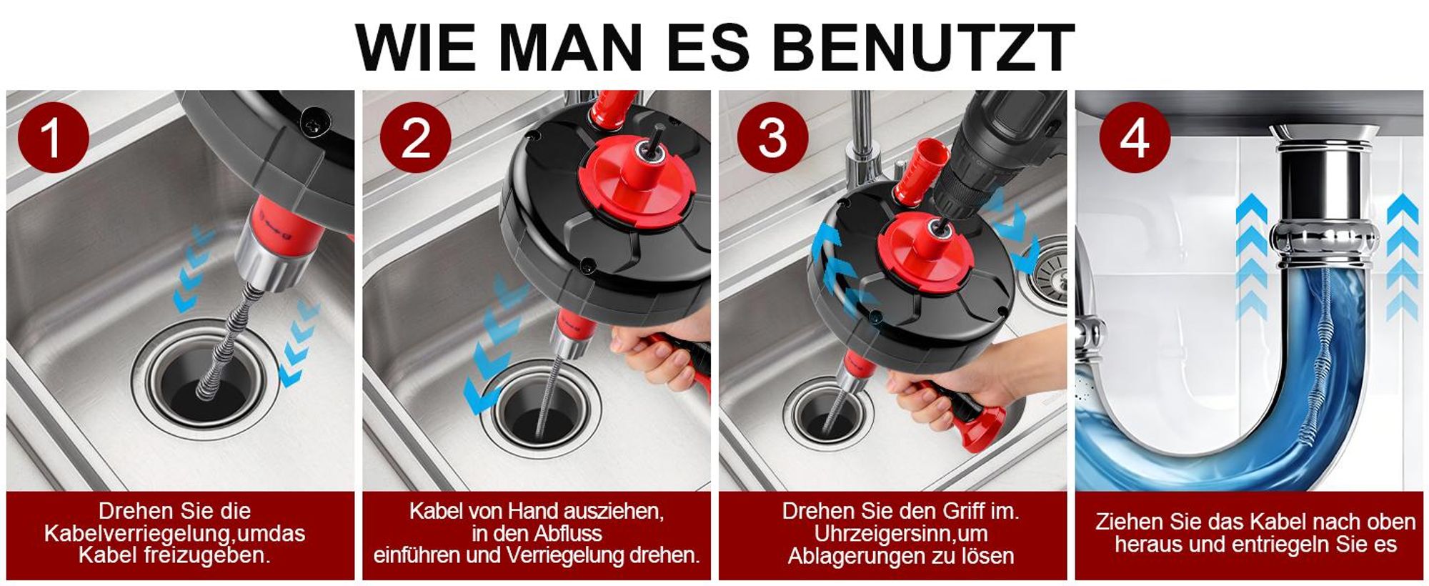 9.5M/Ø12mm Rohrreinigungsspirale Rohrspirale 2-in-1 Manuell & Bohrerantrieb Reinigungsspirale Für Rohr≤ Ø80mm Badewanne Waschbecken Bodenablauf Ablauf