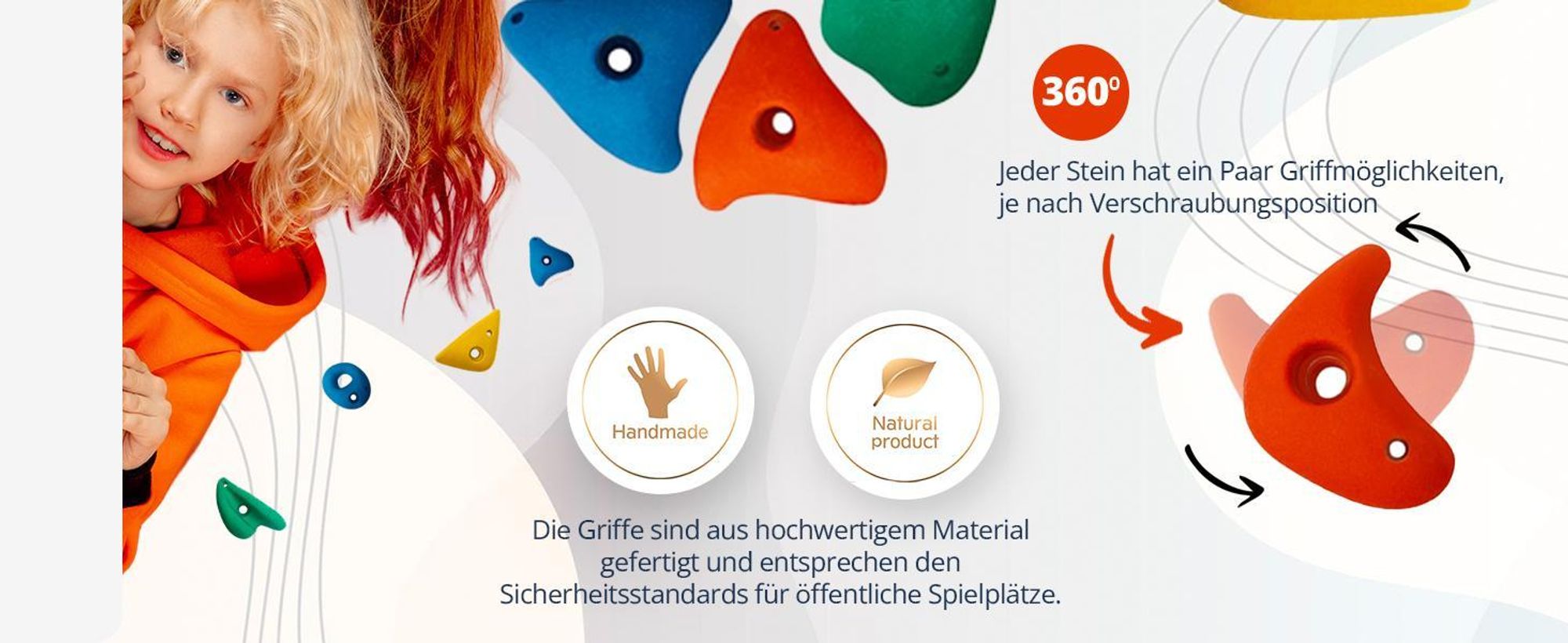 Create for you® - Kletterwand Kinderzimmer + 5 Klettersteine, Indoor, 60x120cm