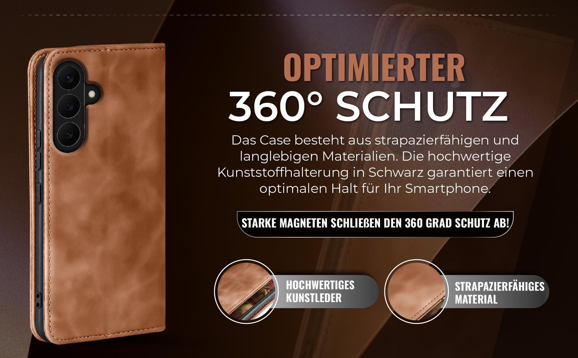 Hellbraune Handyhülle für Samsung Galaxy S26 FE mit 360 Grad Schutz