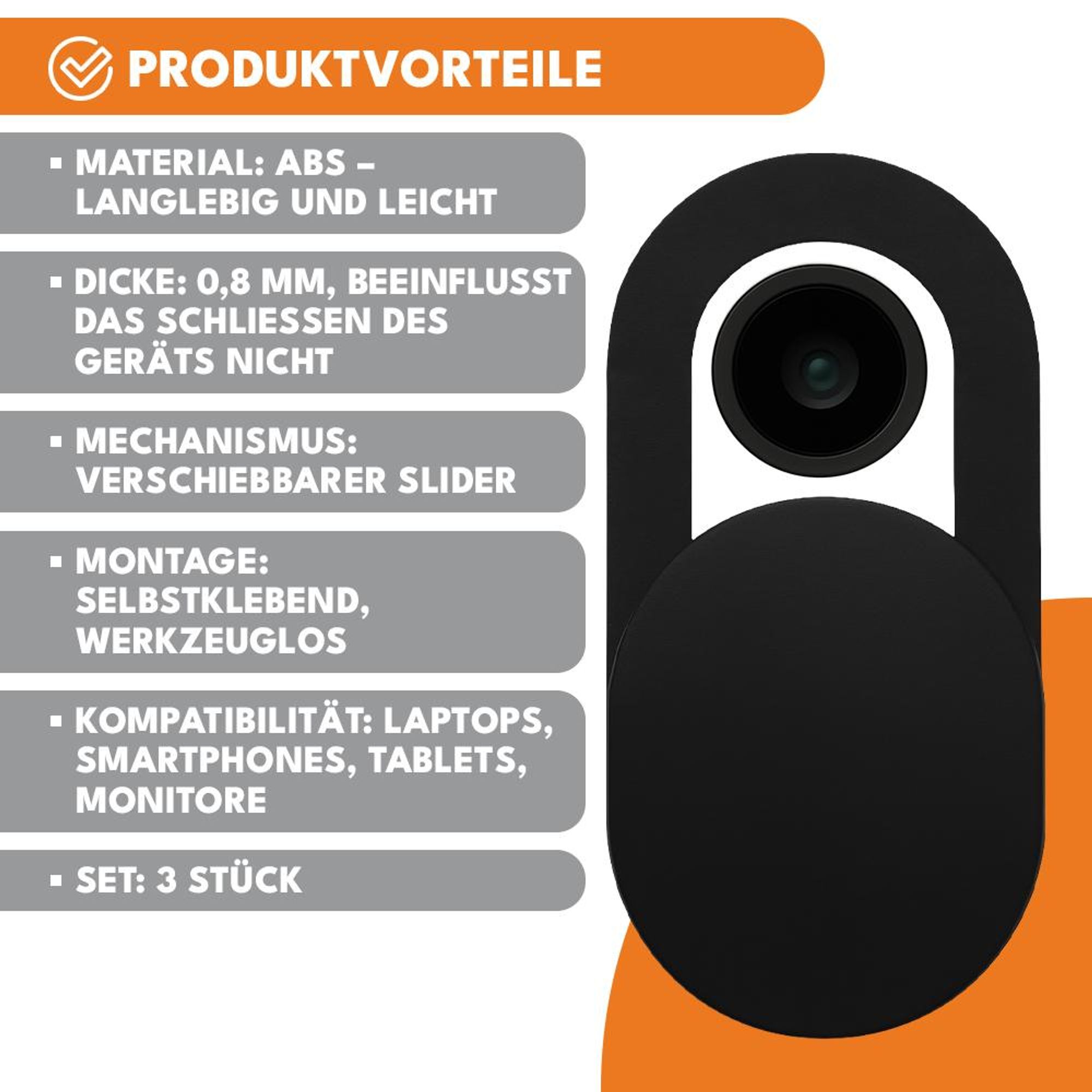 Webcam Abdeckung Set 3 Stück, Ultra dünner Kamera Slider für Laptop Smartphone Tablet, Webcam Cover aus ABS für Privatsphäre