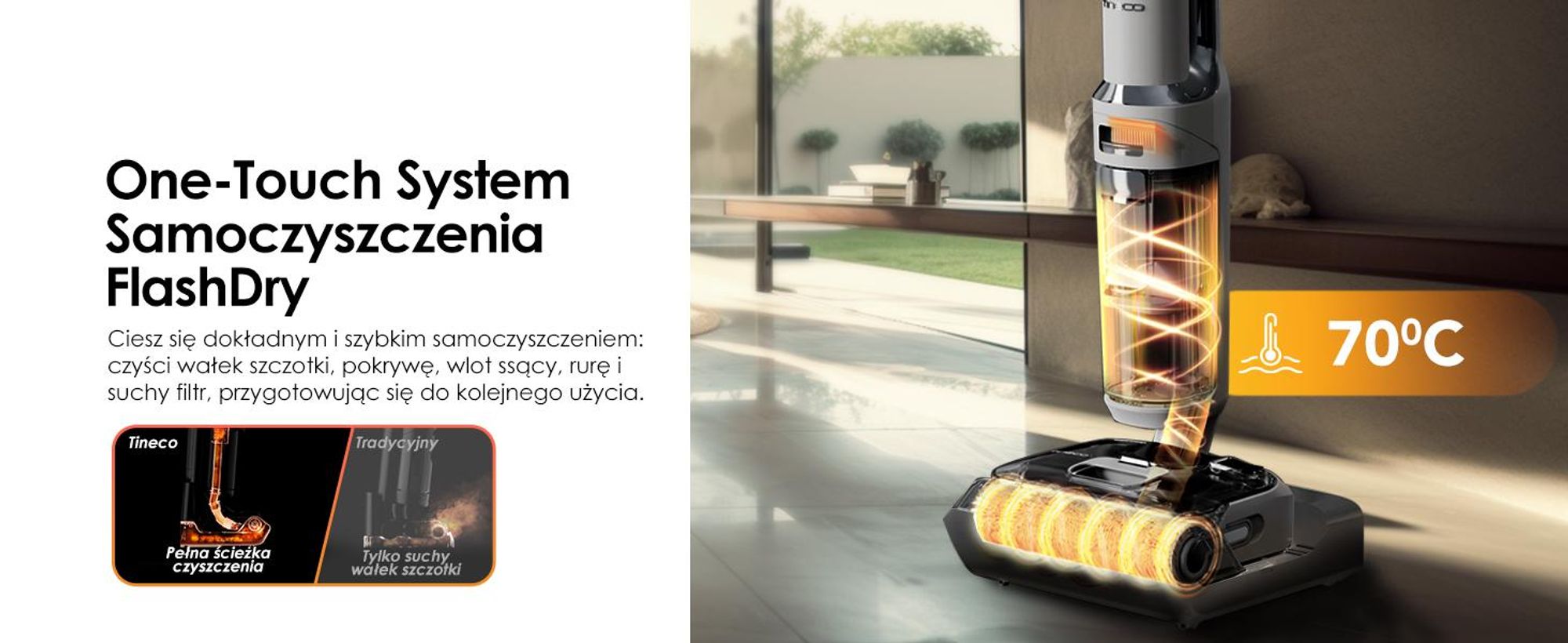 Tineco Floor ONE Stretch S6 odkurzacz myjący 2w1 na mokro i sucho, samoczyszczenie 85°C, rozkładany 180°, 85°C 5 minut Flashdry, czyszczenie krawędzi