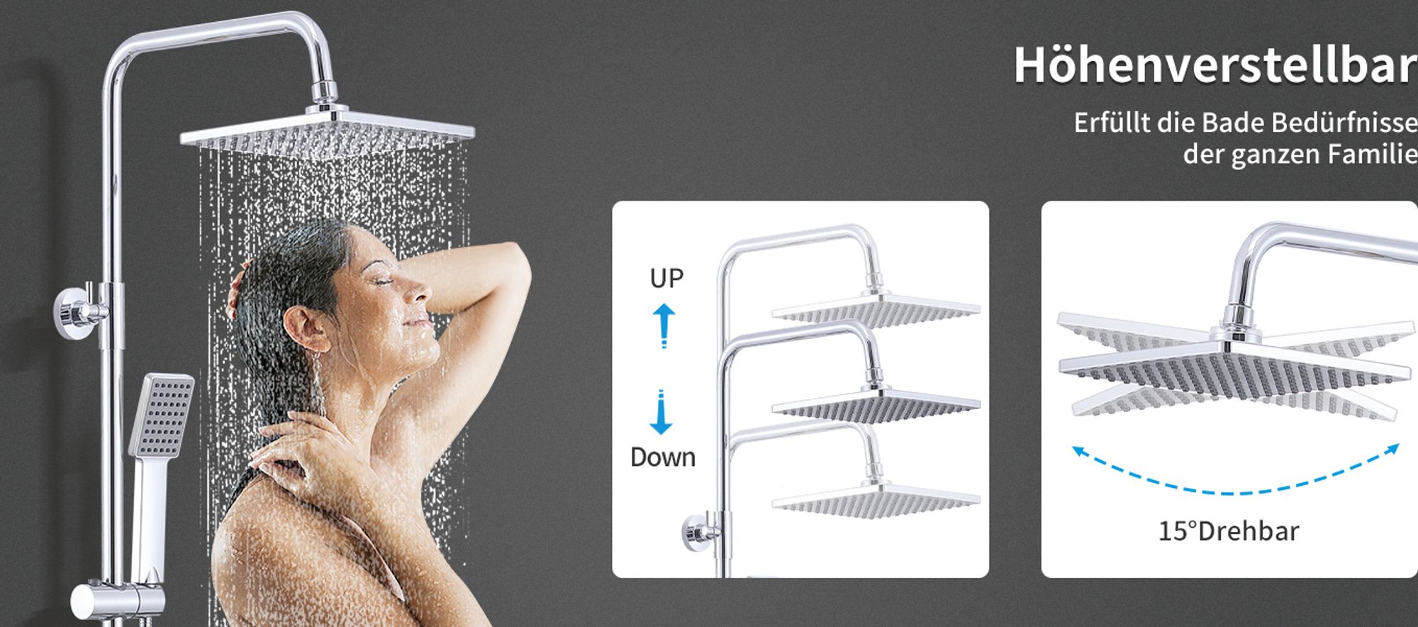 Homelody Thermostat Duschsystem messing mit Kopfbrause Handbrause Hochdruck-Niederschlag Duschkopf