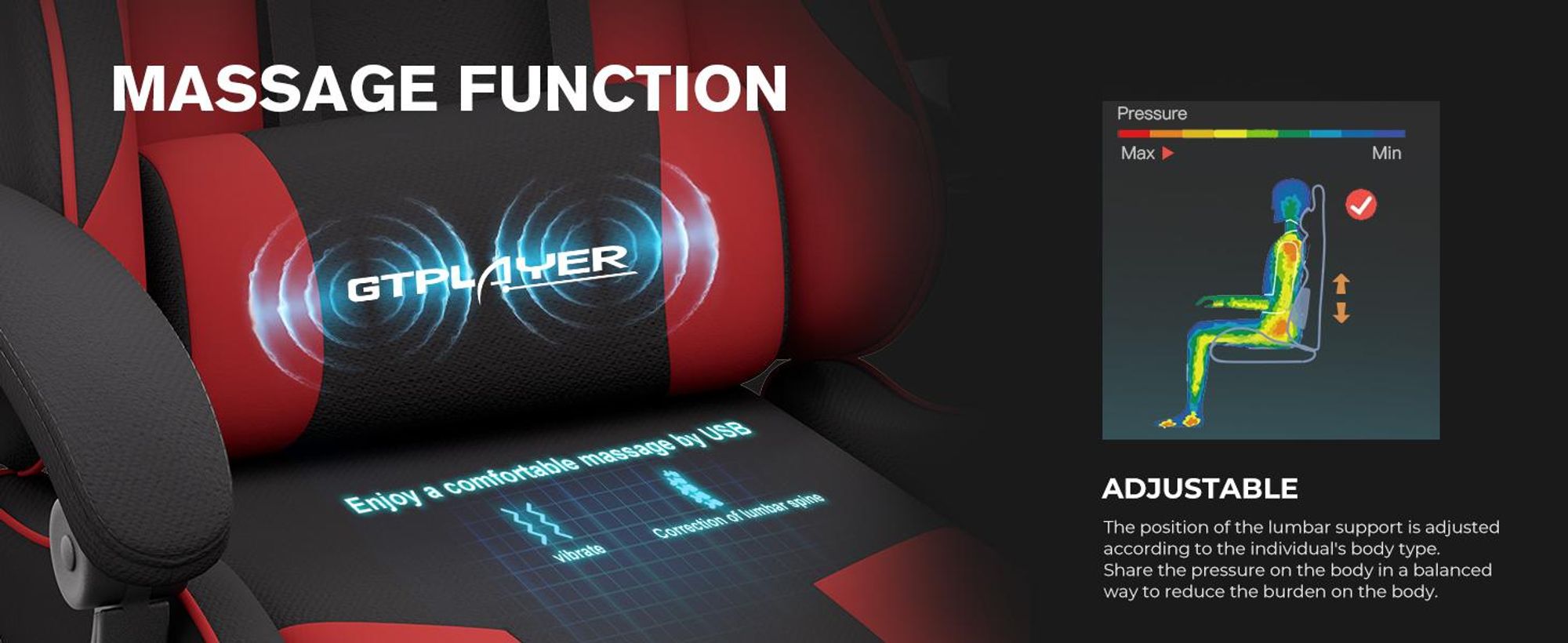 GTPLAYER Fotel biurowy Fotel do gier Fotel do gier z tkaniny Ergonomiczny fotel do gier z podnóżkiem, zagłówkiem i poduszką lędźwiową, wyściełany fotel do gier, CZERWONY