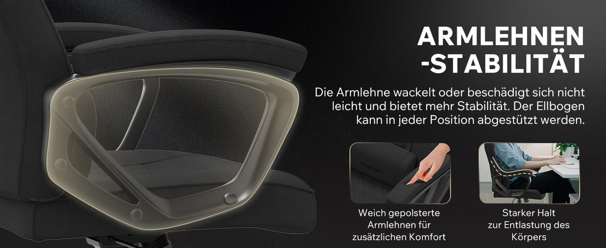 SENSE7 Knight Gaming Stuhl aus Stoff Schwarz - Ergonomischer Bürostuhl Schreibtischstuhl Stoff Gamer Sessel Drehstuhl Zockerstuhl PC 120kg Chair