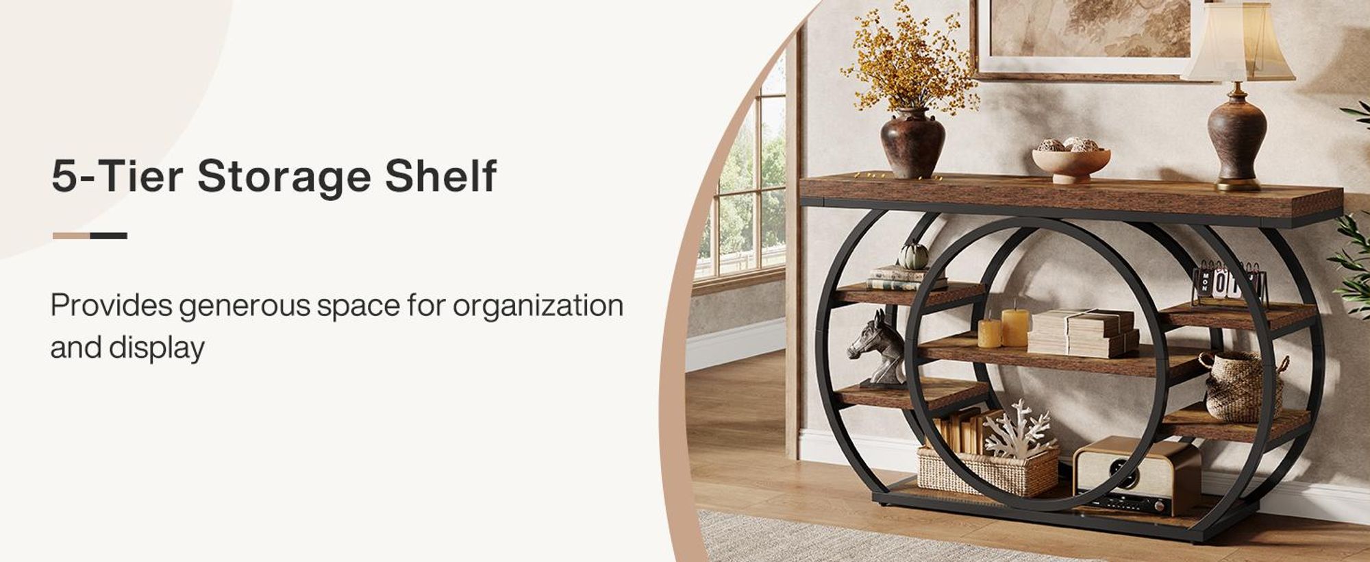 Tribesigns Konsolentisch, 120 cm, 5-stufiger Industrie-Eingangstisch mit Metallrahmen, schmaler Sofatisch hinter der Couch, Flur, rustikales Braun