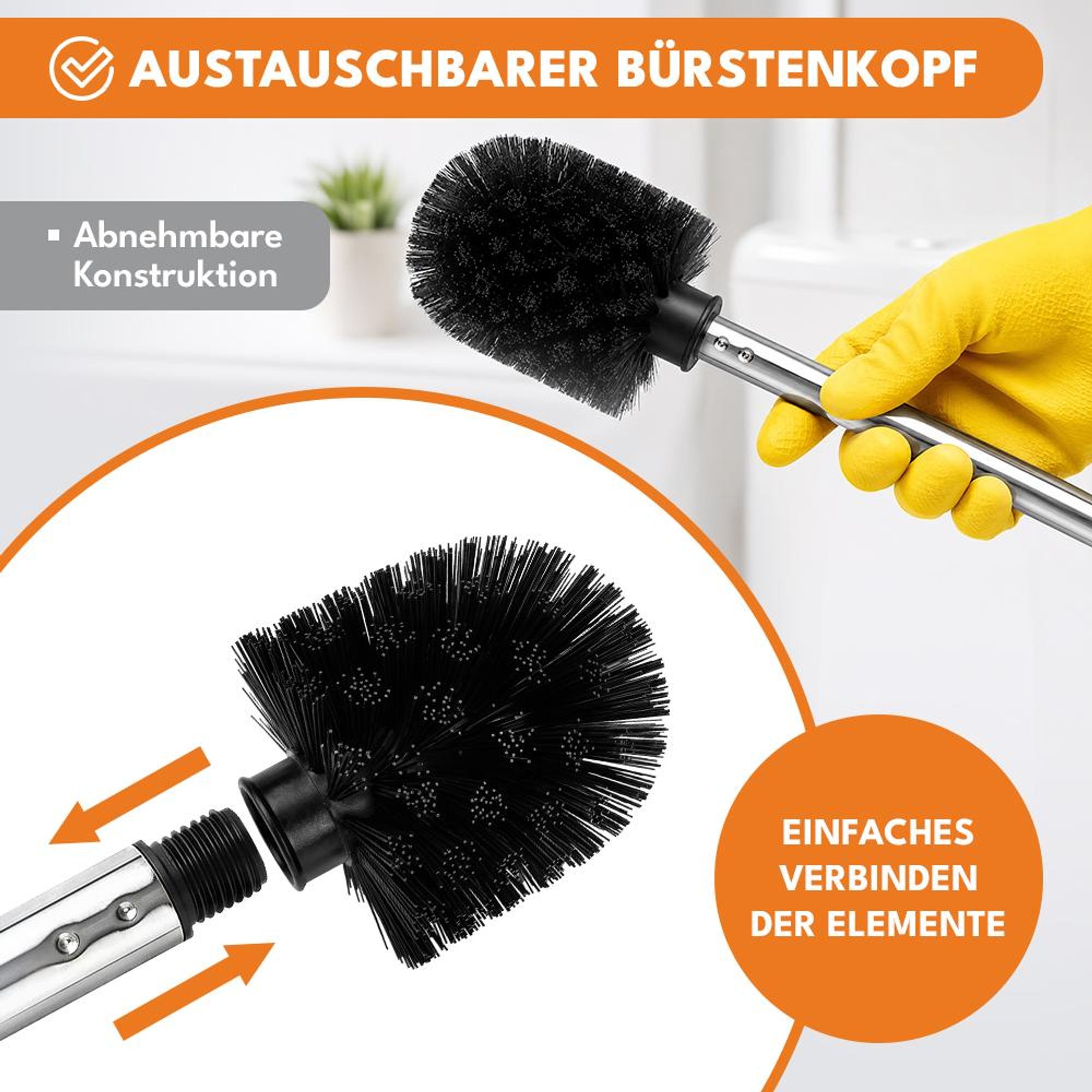 KRUMAD WC Bürsten Set 4 Stück, Toilettenbürste mit PP Borsten und Metallgriff, Klobürste mit austauschbaren Aufsätzen, schwarz für Badezimmer