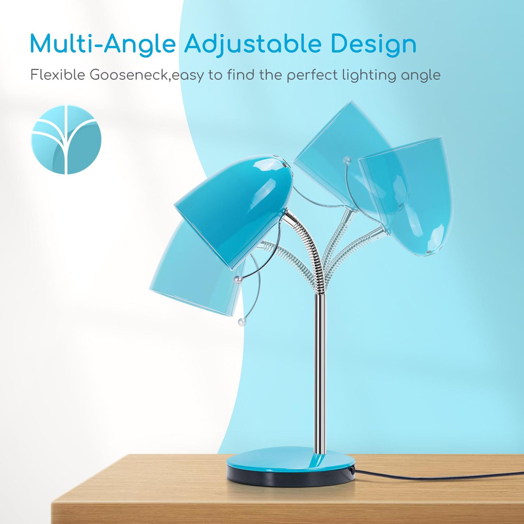 Aigostar schreibtischlampe kinder retro, tischlampe mit kabel, ohne glühbirne, passend für E27 modell glühbirne,nachttischlampe, blau