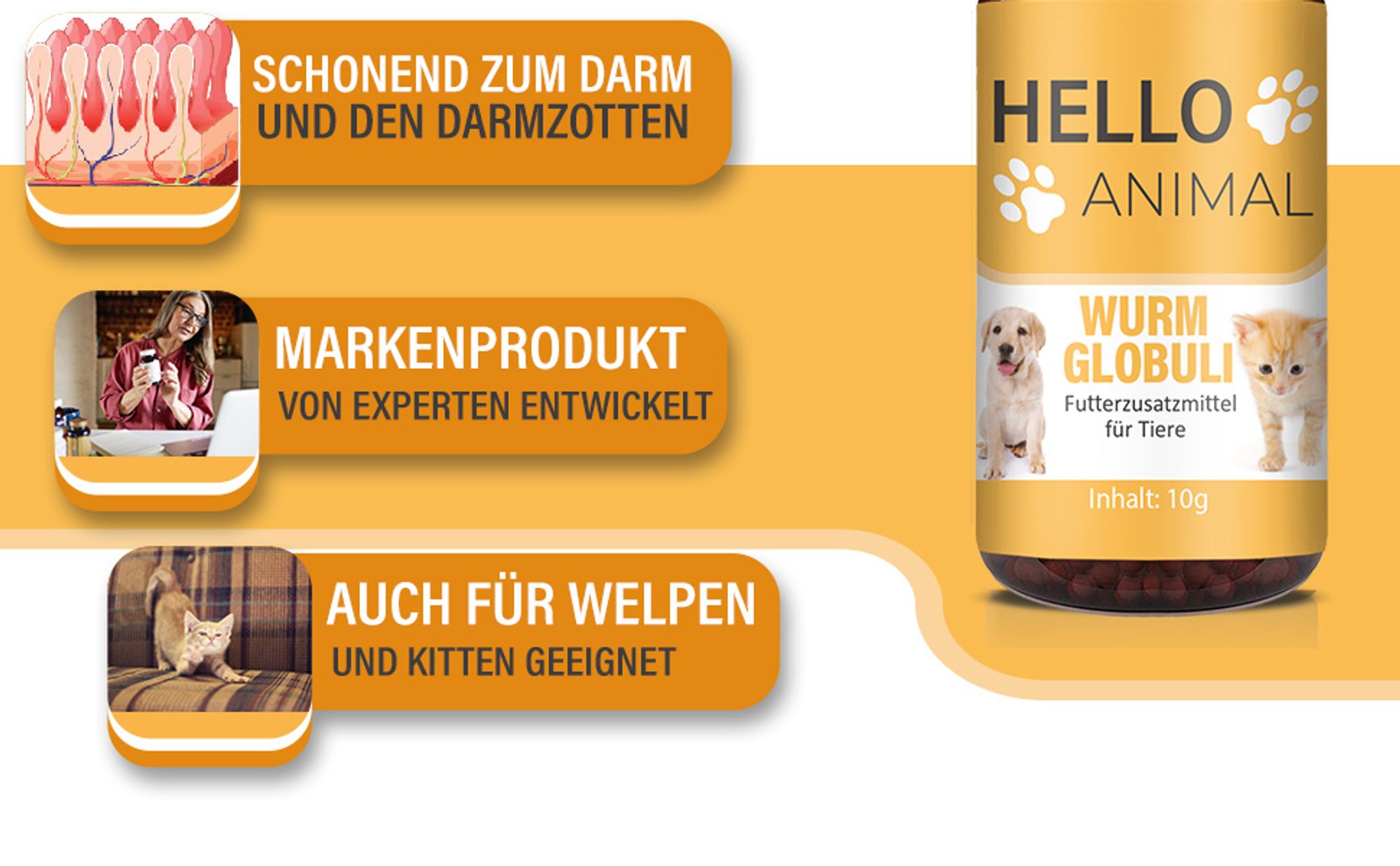 Hello Animal® Wurm Kügelchen - Wurmmittel Hund - Εntwurmеn für Hunde - mit natürlichen Inhaltsstoffen - Wurmkur - für Hunde und Katzen
