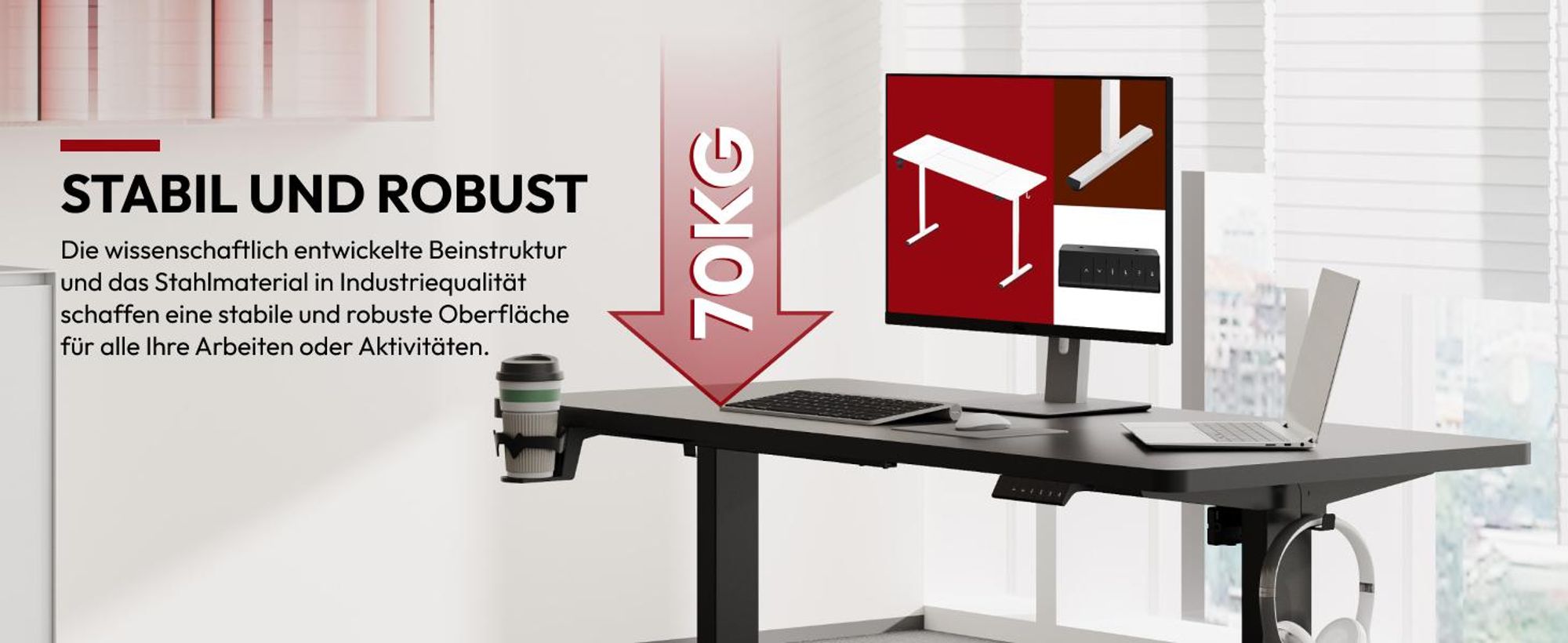 SANODESK Höhenverstellbarer Schreibtisch 160x60cm elektrisch 4 Memory-Funktion, Antikollisionsschutz, 70kg Tragkraft, mit Haken und Ablagebox(Schwarz)