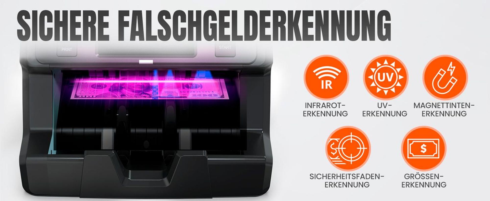 Jubula MV-400 Geldzählmaschine mit MPR-1 Drucker, Touchscreen, gemischter Wertzählung, Falschgelderkennung, 10 Währungen