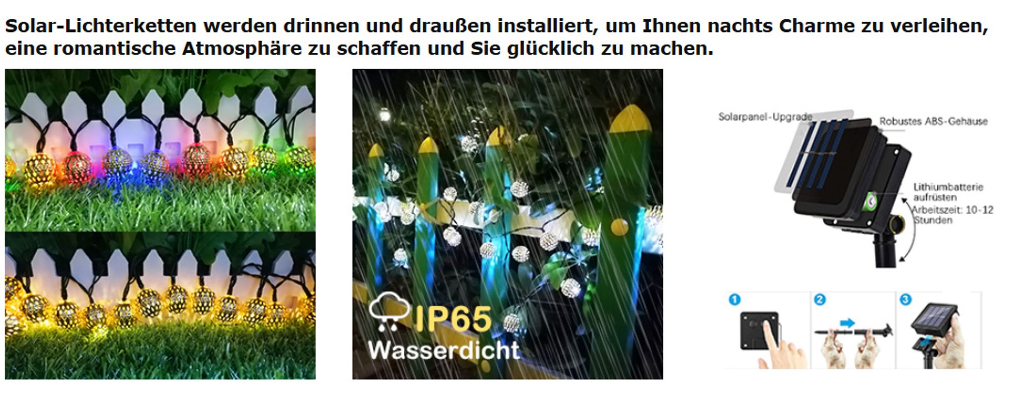 Solar Lichterkette Aussen 50LED 7m Lichterkette Außen/Innen,8 Modi Wasserdicht Outdoor Lichterkette für Balkon,Garten,Bäume,Hochzeiten,Partys,Terrass