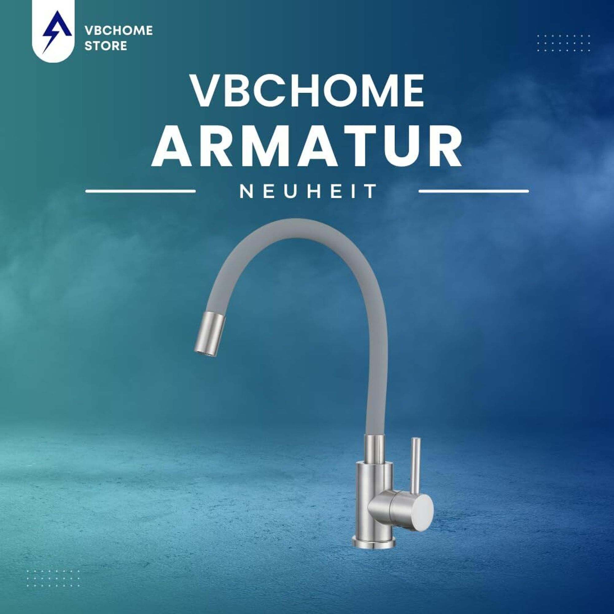 VBChome Küchenarmatur mit flexibler Grau Silikonbrause – Flexibler Wasserhahn mit Einhebelmischer für Spüle – Armatur Gebürstetes Detail