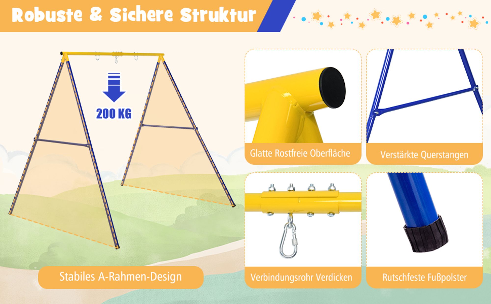 Schaukelgestell aus Metall, bis 200kg belastbar, für Kinderschaukel & Storchennest, Hängesesselgestell für Kinder & Erwachsene, stabil & sicher für Garten (Rot)