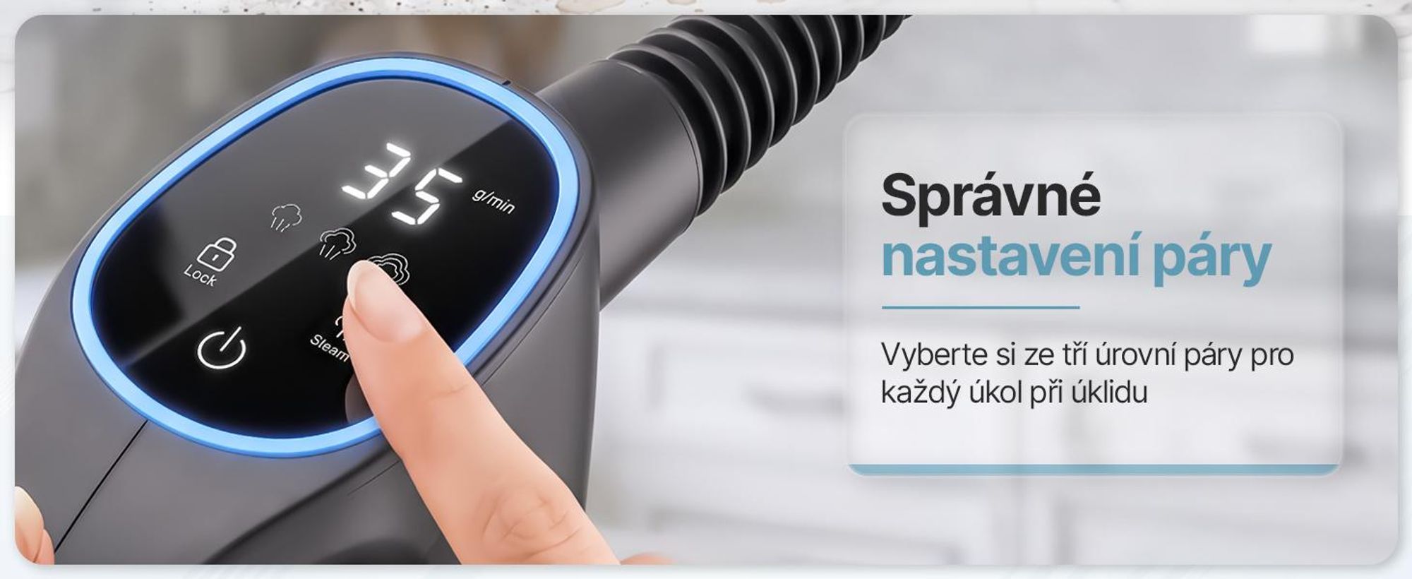 Parní čistič Olvy 14 v 1 s funkcí vytírání a dotykovým displejem – pára o teplotě 125 °C – ruční parní čistič na koberce, pohovky a tvrdé podlahy – kabel o délce 5 m