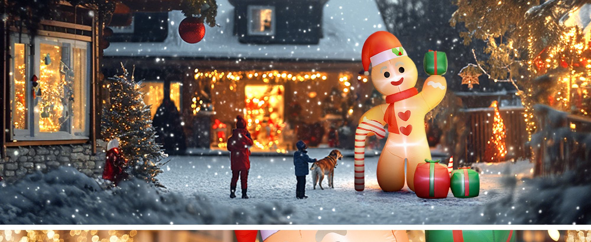 Outsunny Aufblasbare Weihnachtsdeko 2,45m Lebkuchenmann mit Zuckerstange, 6 LEDs