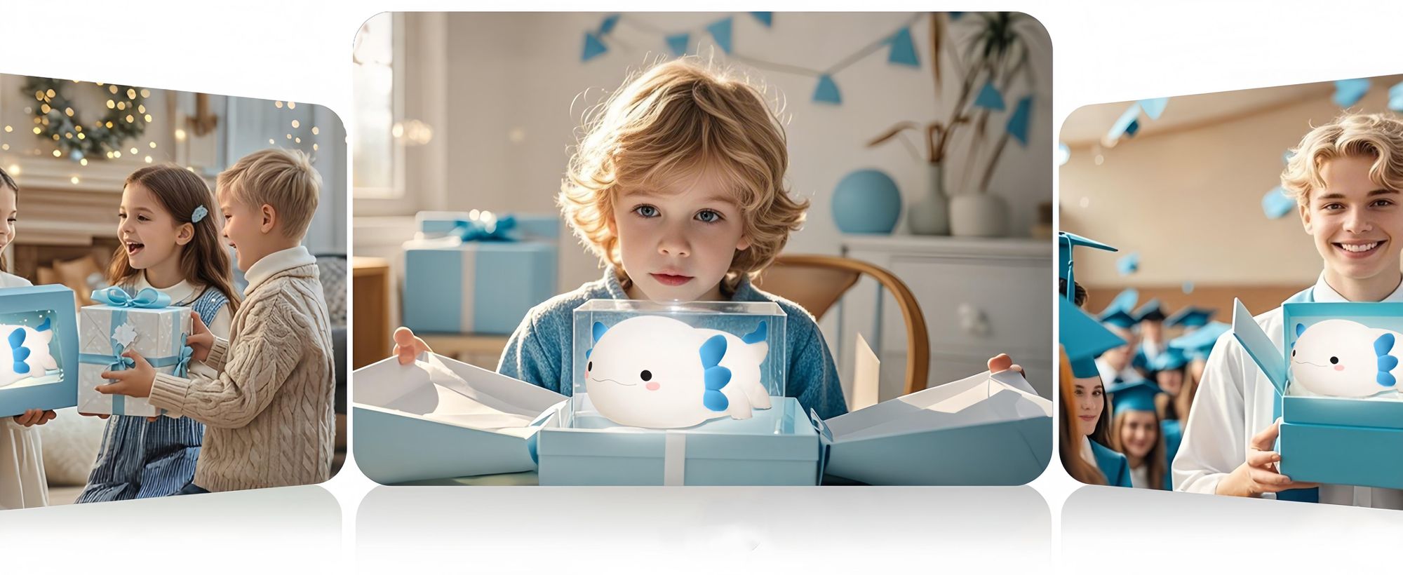 LED Axolotl Nachtlicht,Verstellbares Silikon -Nachtlicht,USB -Ladebett -Nachttischlampen,Berührungssteuerung,Geschenk mit Timer,Babyzimmerdekor,Blau